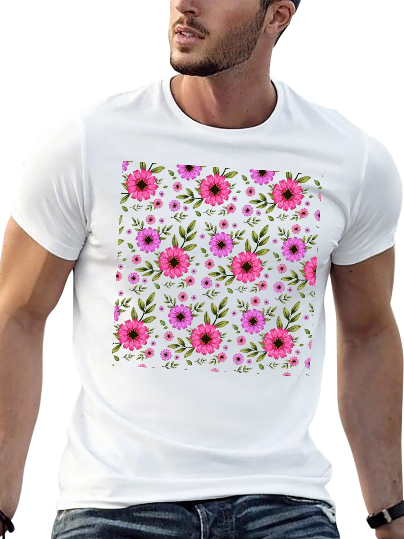Floral Pattern T-Shirt - Black