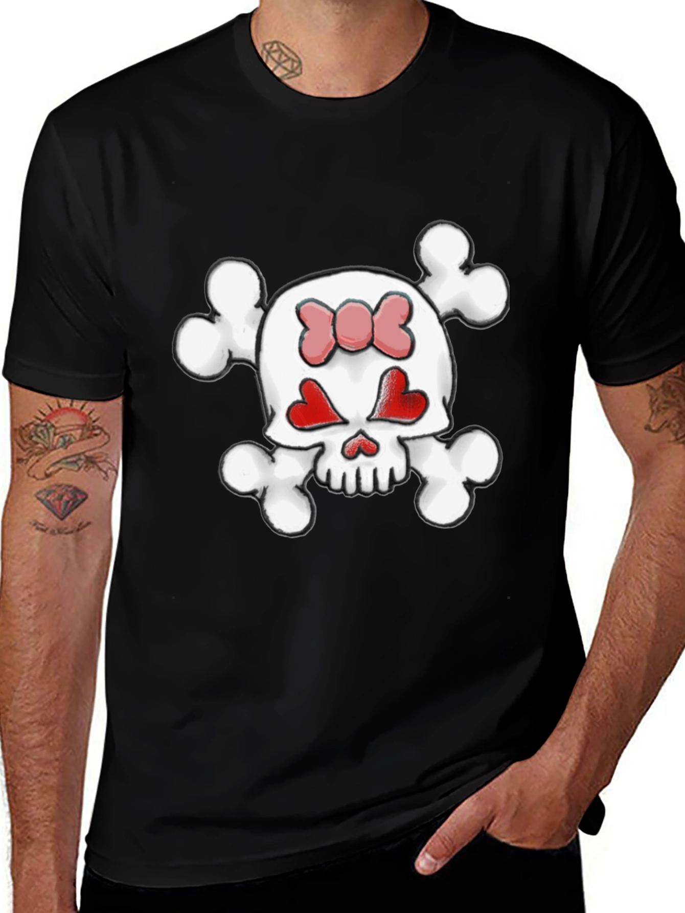 Skull & Crossbones Heart Eyes Bow T-Shirt