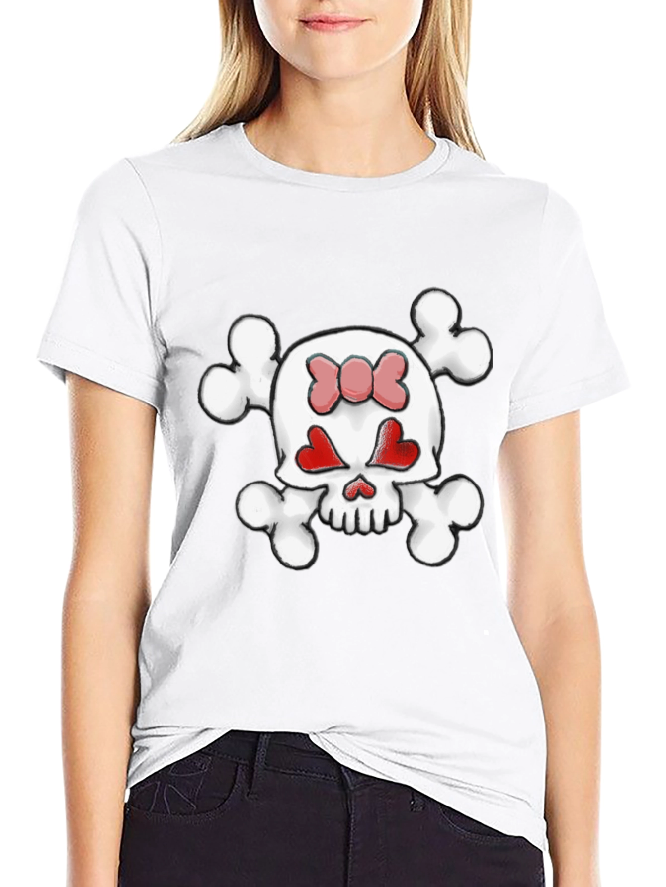 Skull & Crossbones Heart Eyes Bow T-Shirt