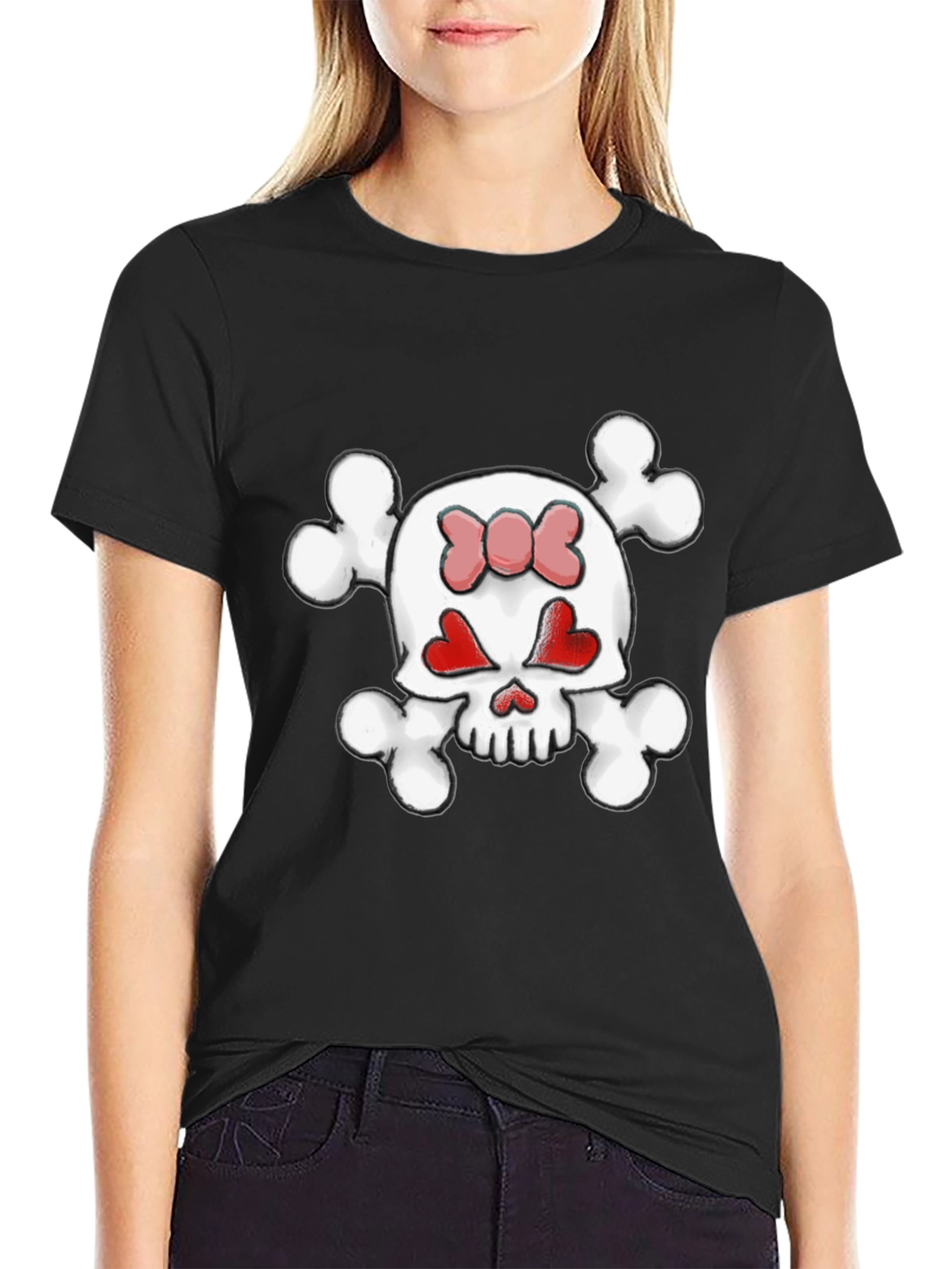 Skull & Crossbones Heart Eyes Bow T-Shirt