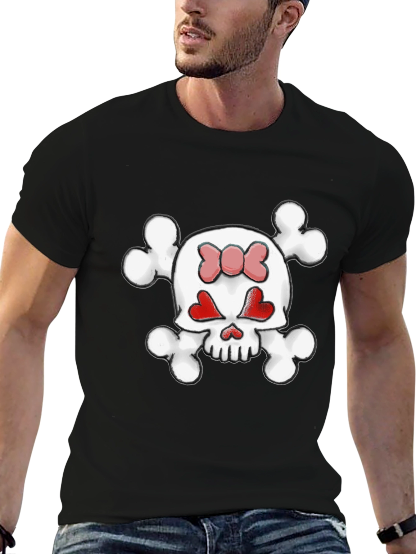 Skull & Crossbones Heart Eyes Bow T-Shirt