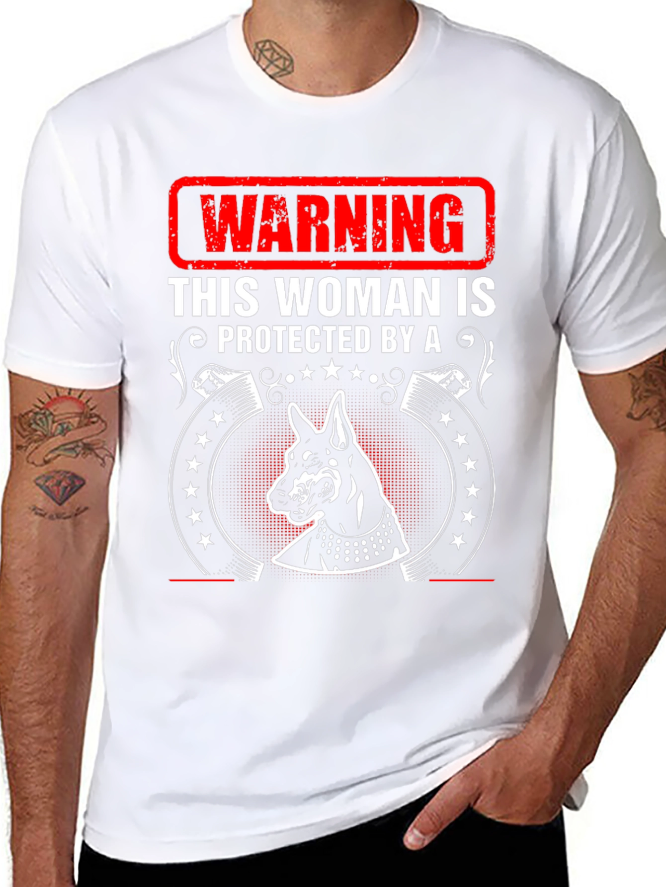 Warning Doberman Protected Woman Black T-Shirt