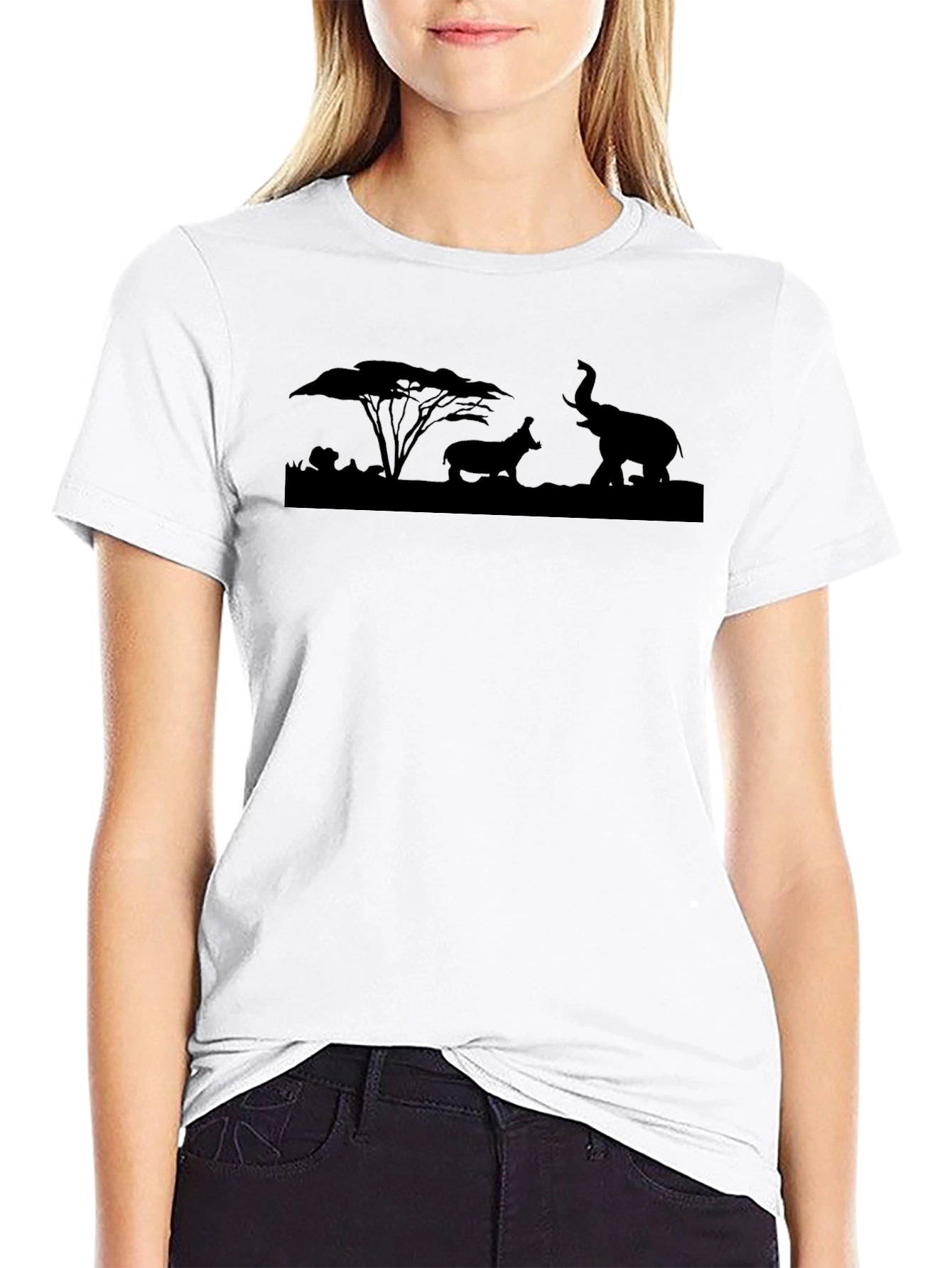 Safari Silhouette T-Shirt: Elephant & Hippo Graphic Tee