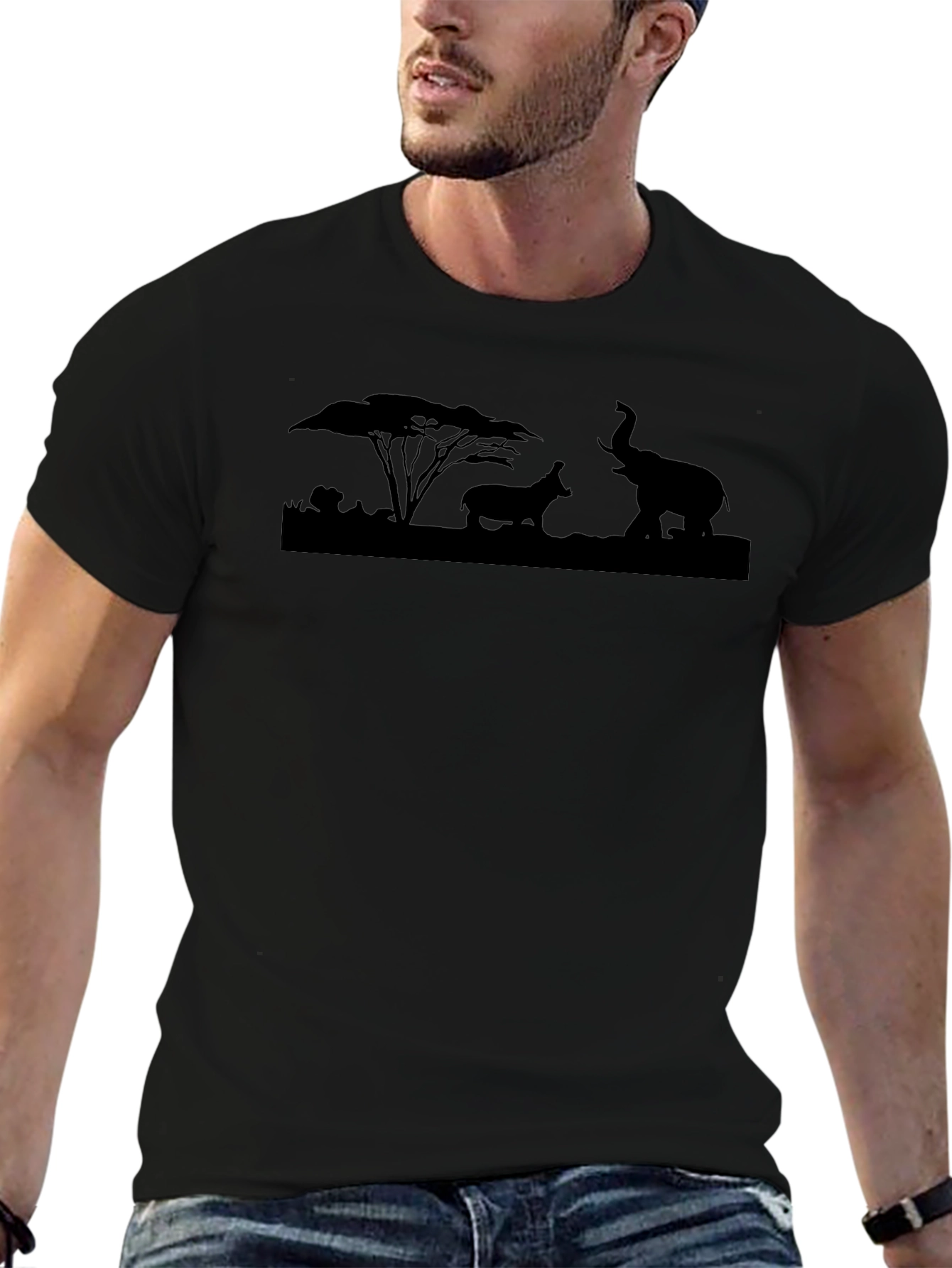 Safari Silhouette T-Shirt: Elephant & Hippo Graphic Tee