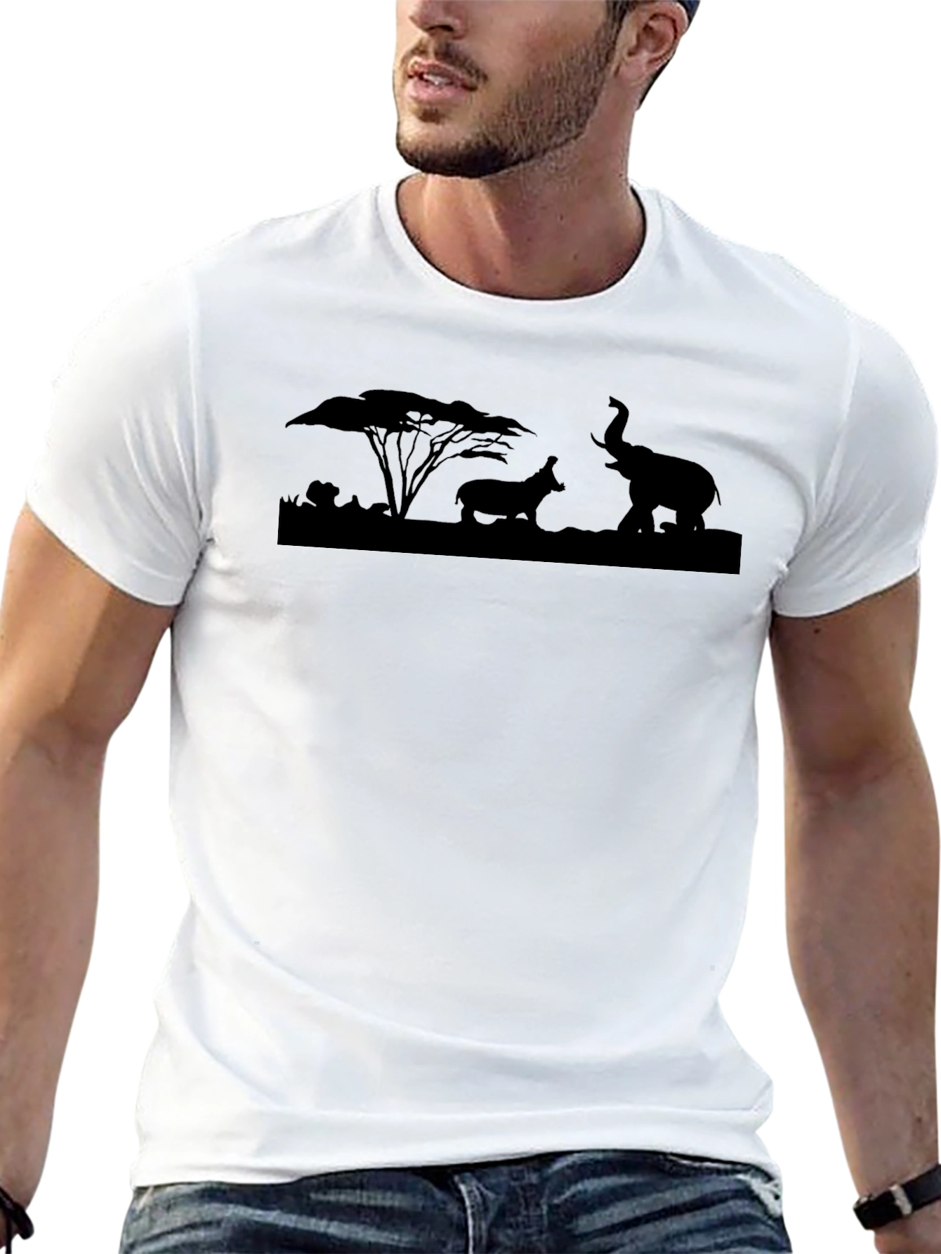 Safari Silhouette T-Shirt: Elephant & Hippo Graphic Tee