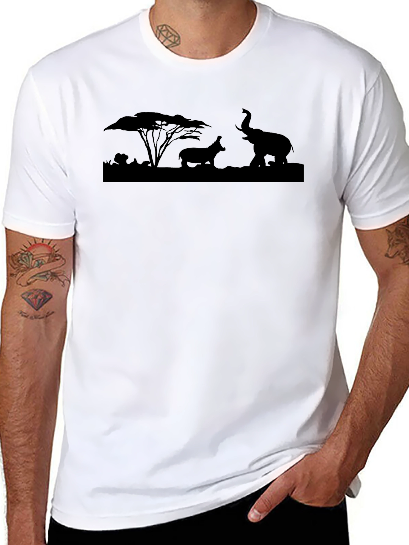 Safari Silhouette T-Shirt: Elephant & Hippo Graphic Tee