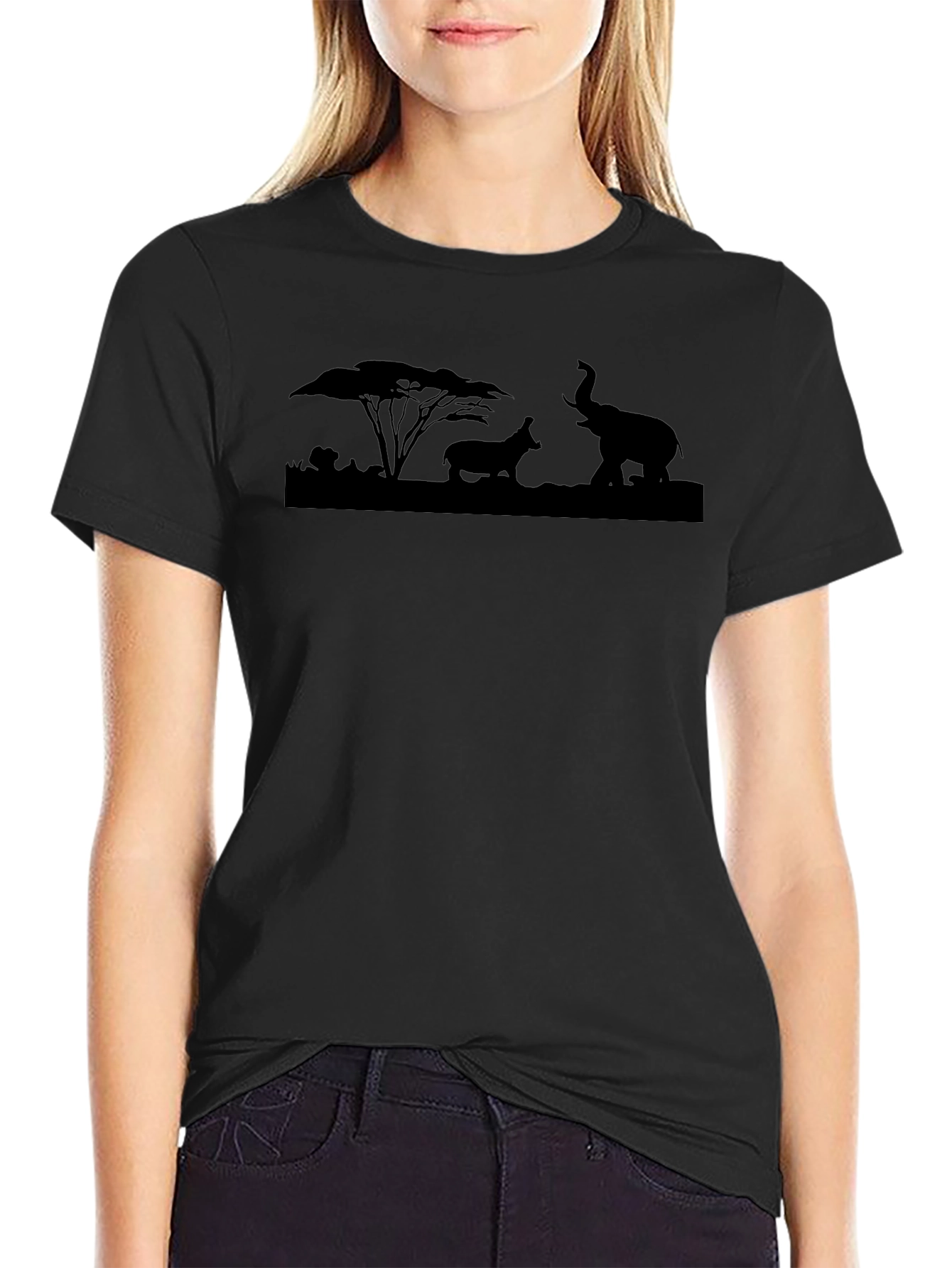 Safari Silhouette T-Shirt: Elephant & Hippo Graphic Tee