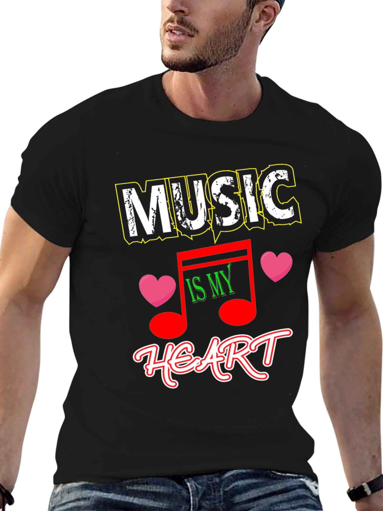 Music is My Heart Black Graphic Tee