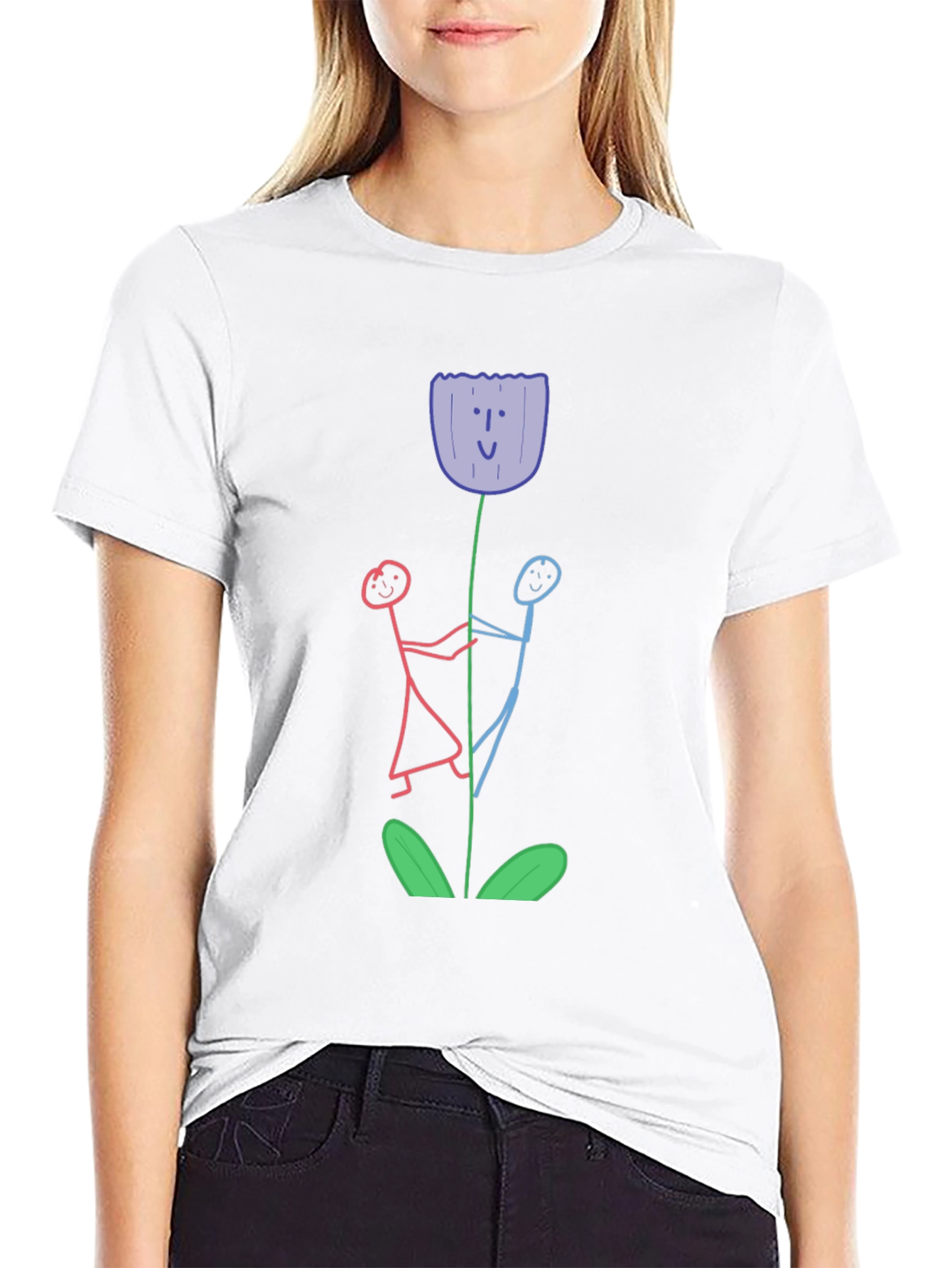 Whimsical Flower T-Shirt - Stick Figure Art