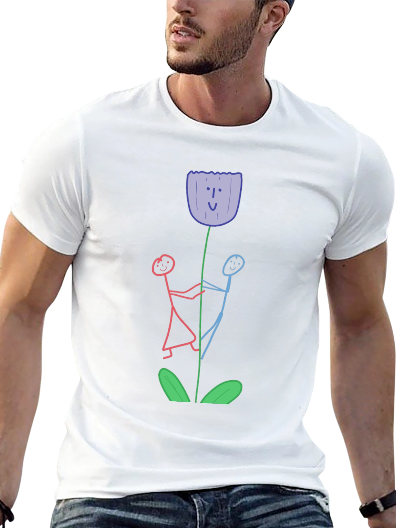 Whimsical Flower T-Shirt - Stick Figure Art