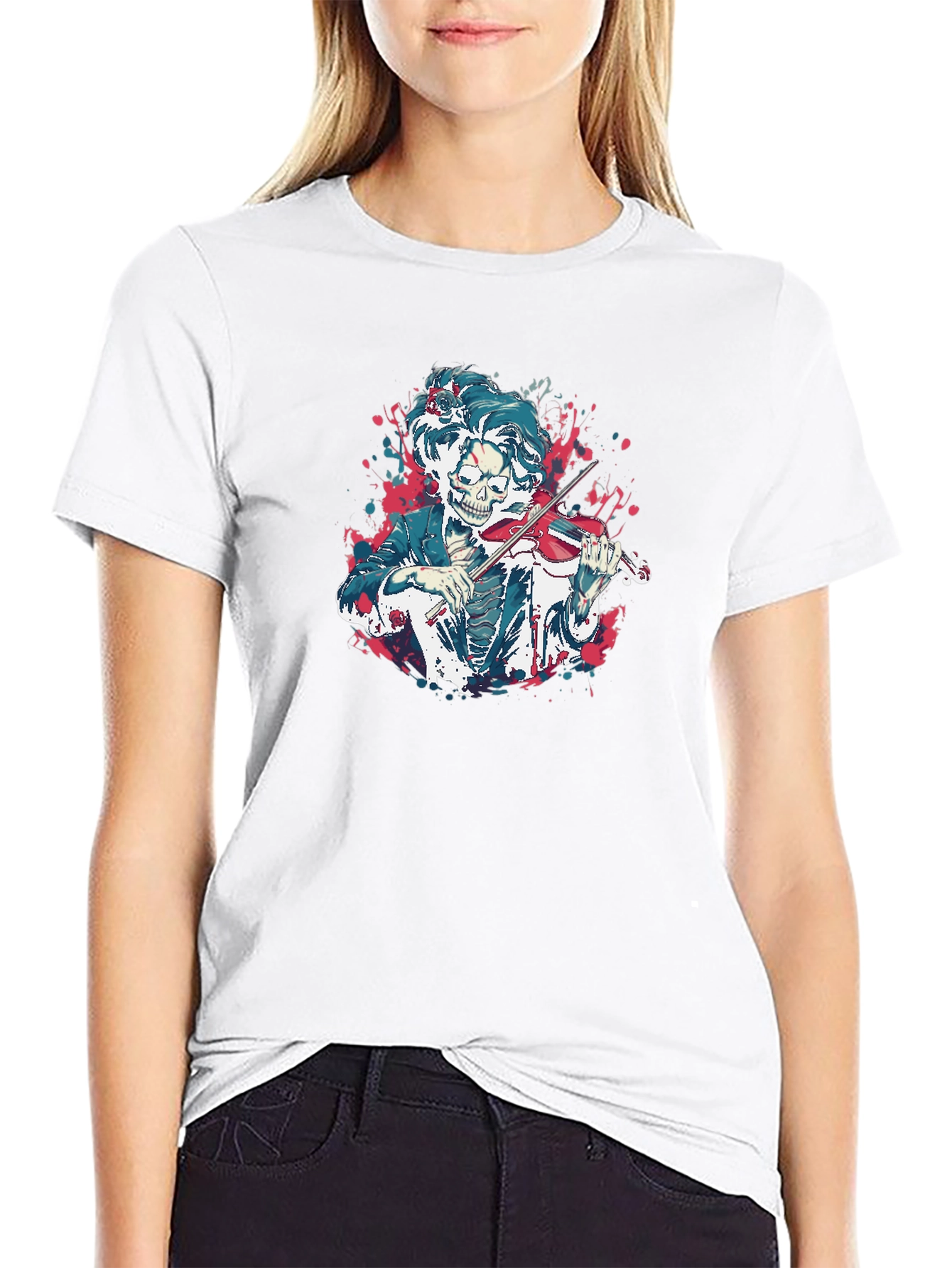 Skeleton Violinist Graphic Tee - Black