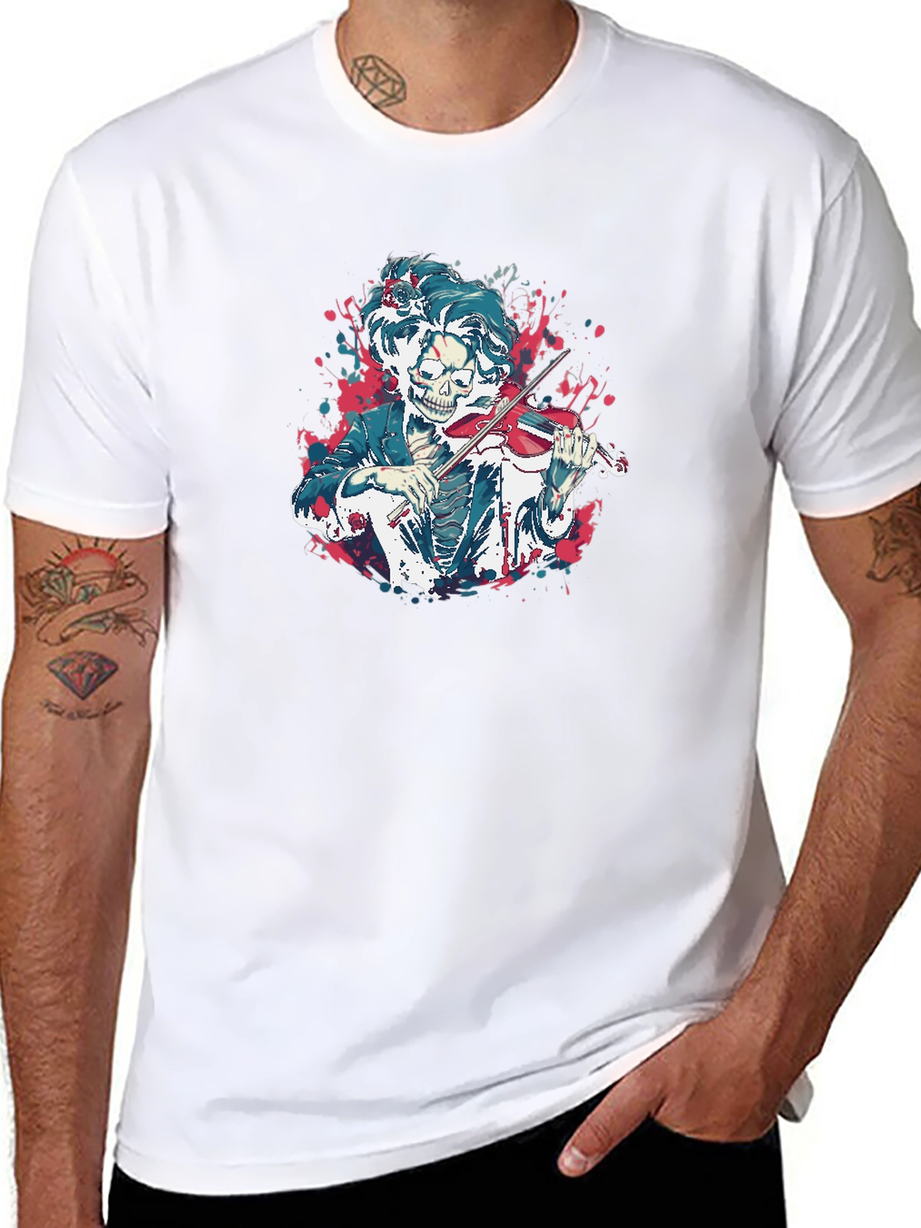 Skeleton Violinist Graphic Tee - Black