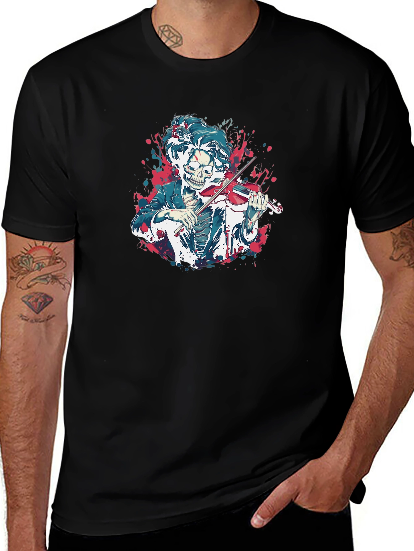 Skeleton Violinist Graphic Tee - Black