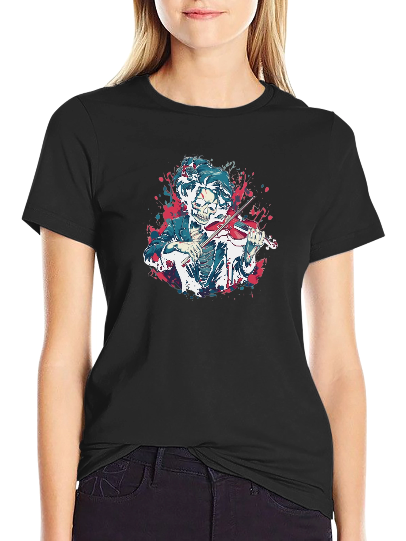 Skeleton Violinist Graphic Tee - Black