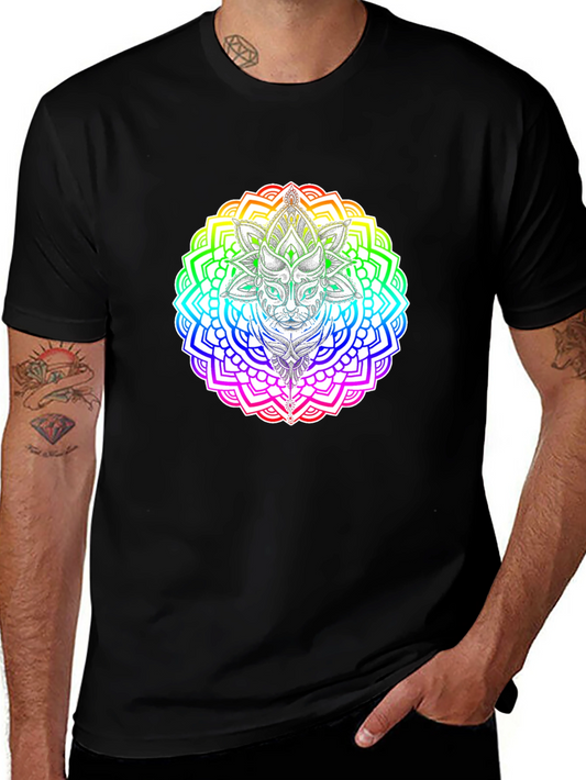 Rainbow Cat Mandala T-Shirt - Unique Graphic Tee