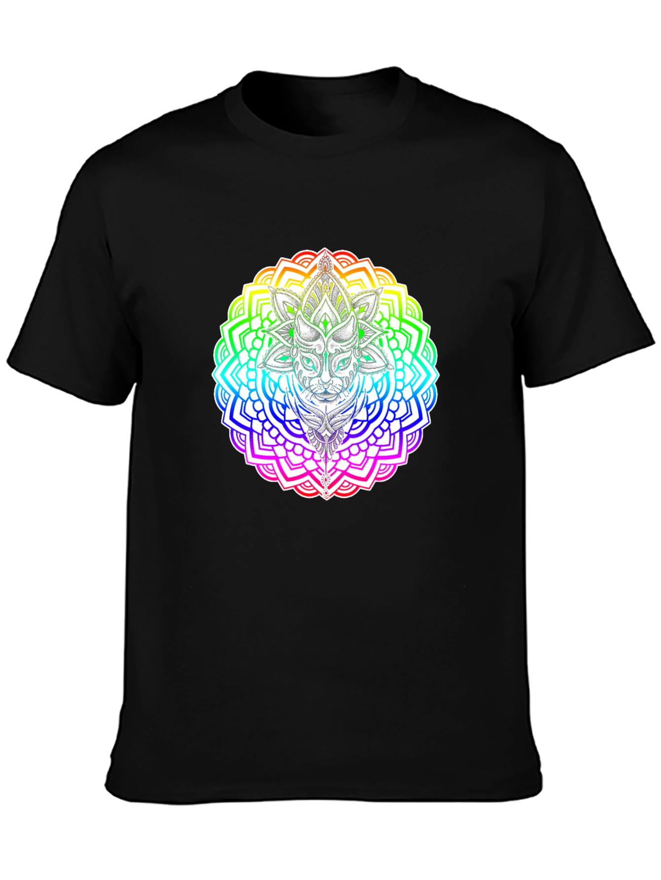Rainbow Cat Mandala T-Shirt - Unique Graphic Tee