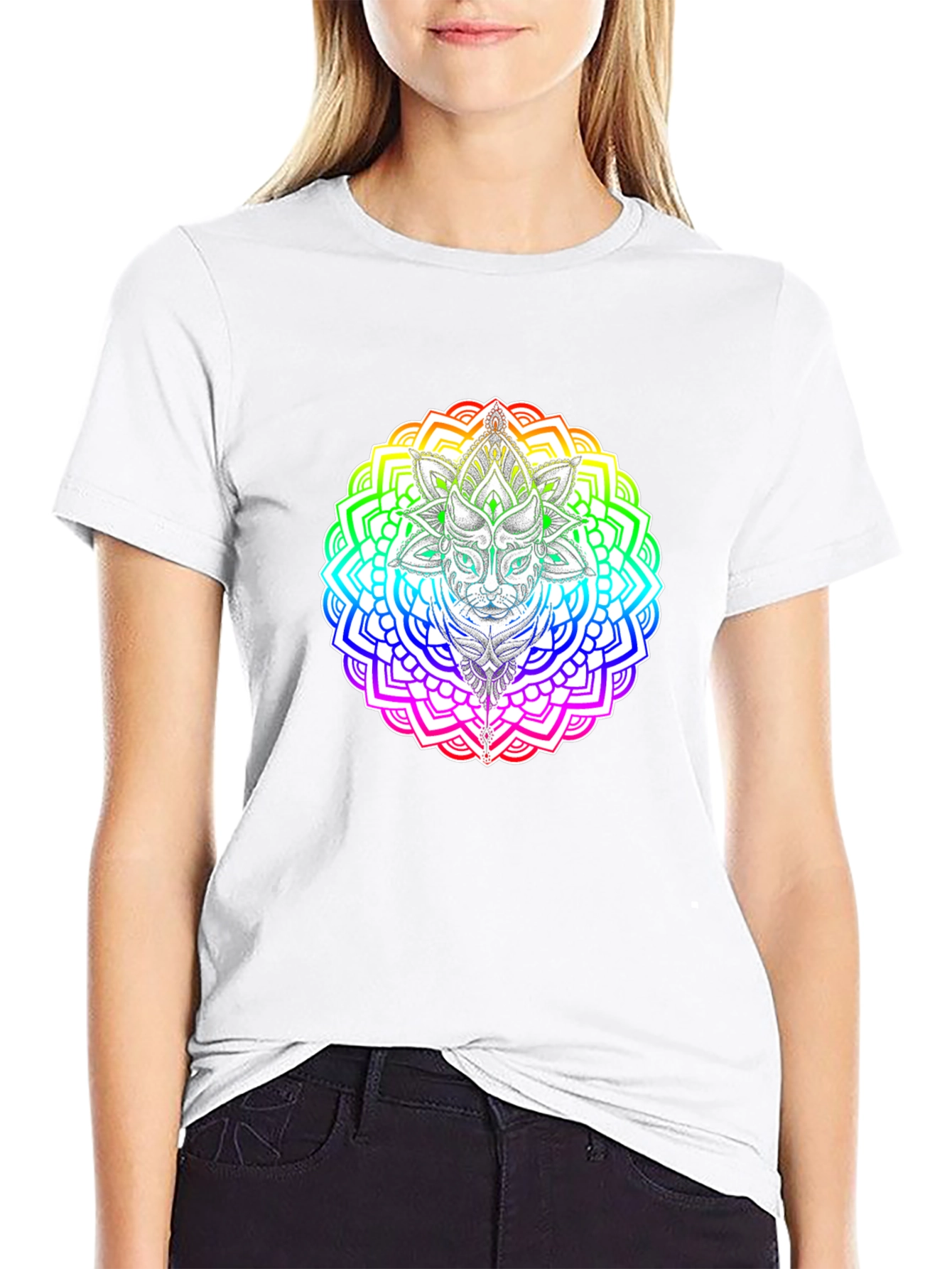 Rainbow Cat Mandala T-Shirt - Unique Graphic Tee