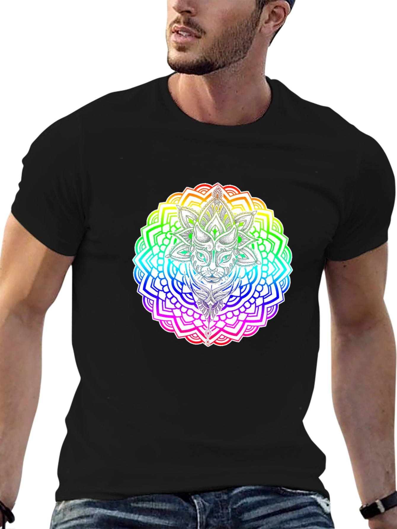 Rainbow Cat Mandala T-Shirt - Unique Graphic Tee
