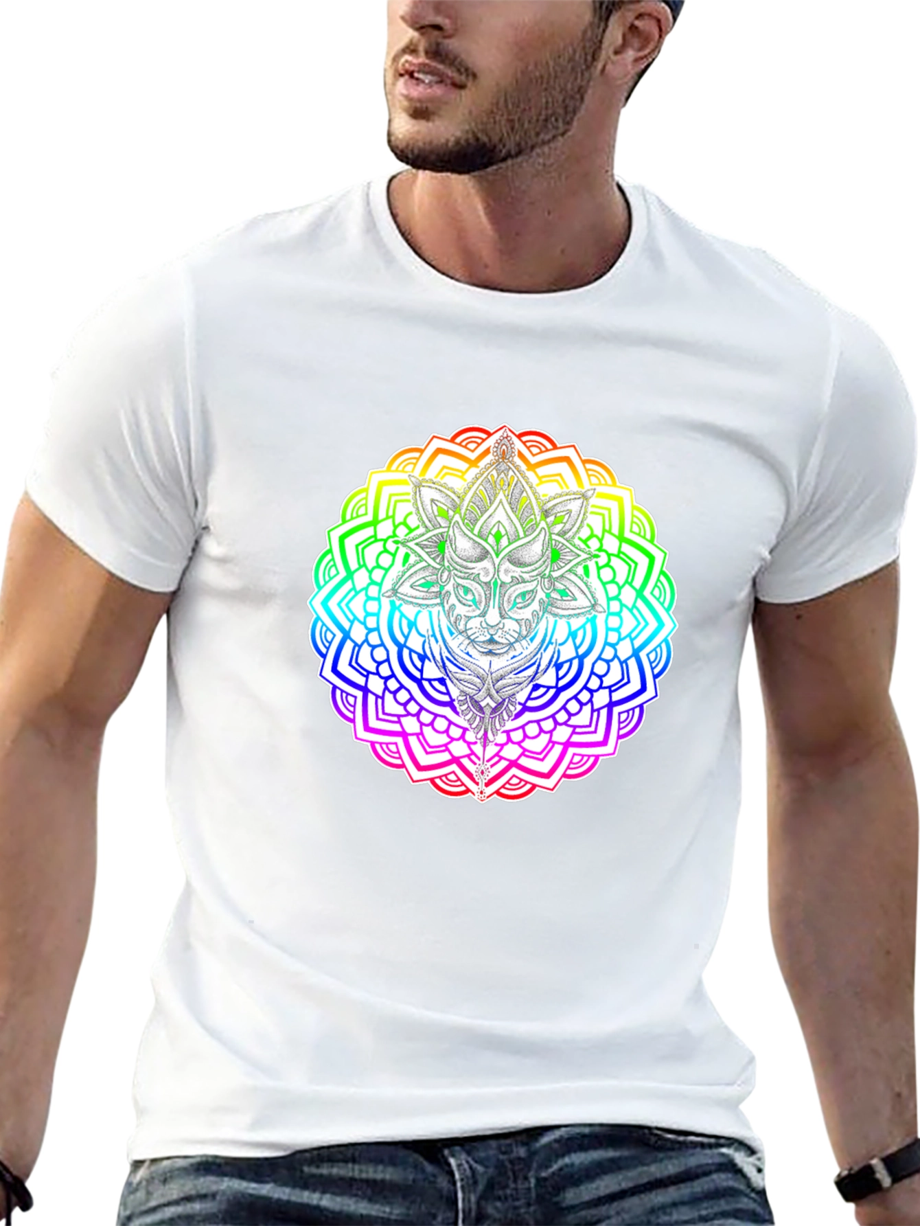 Rainbow Cat Mandala T-Shirt - Unique Graphic Tee
