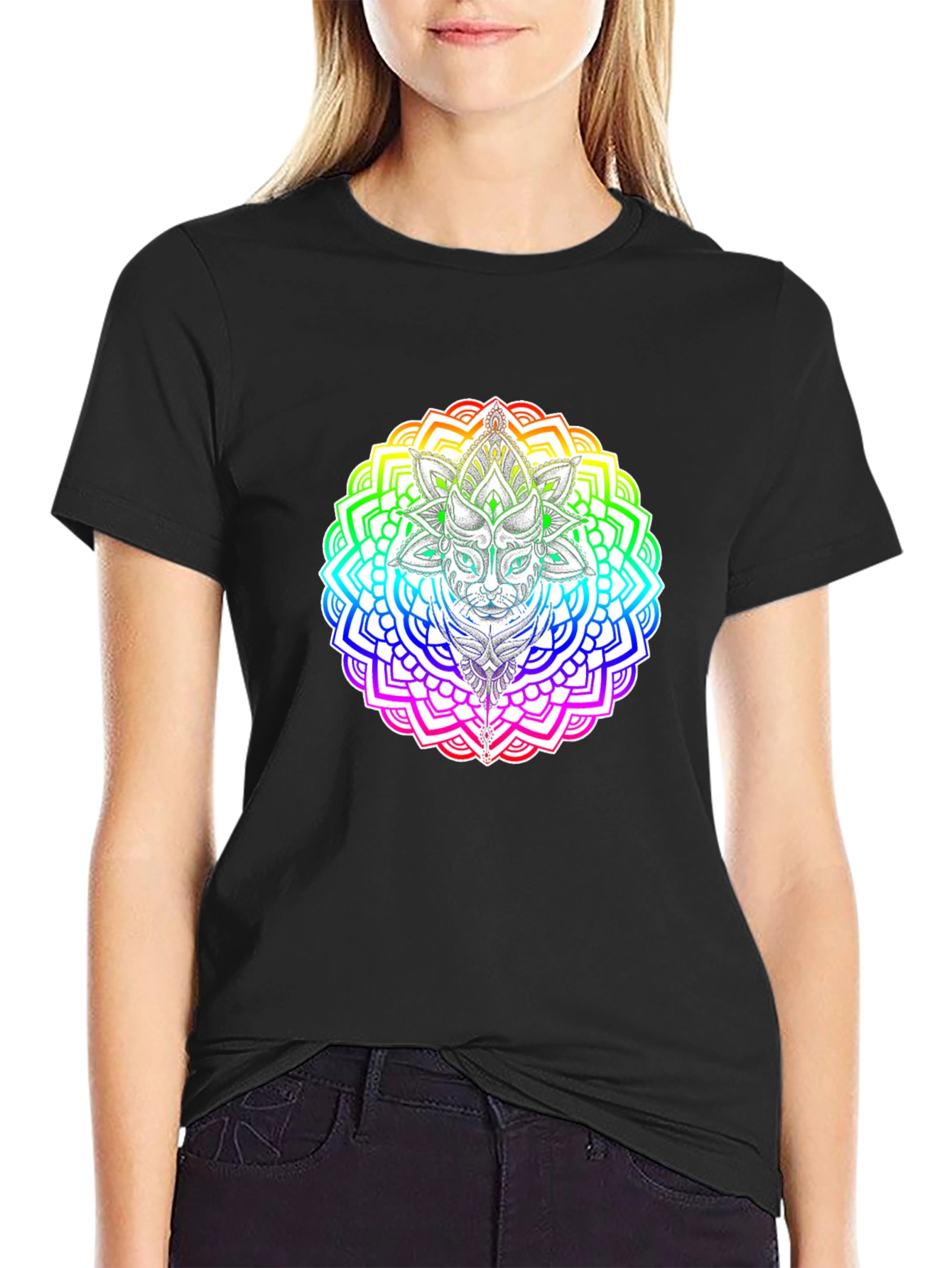 Rainbow Cat Mandala T-Shirt - Unique Graphic Tee