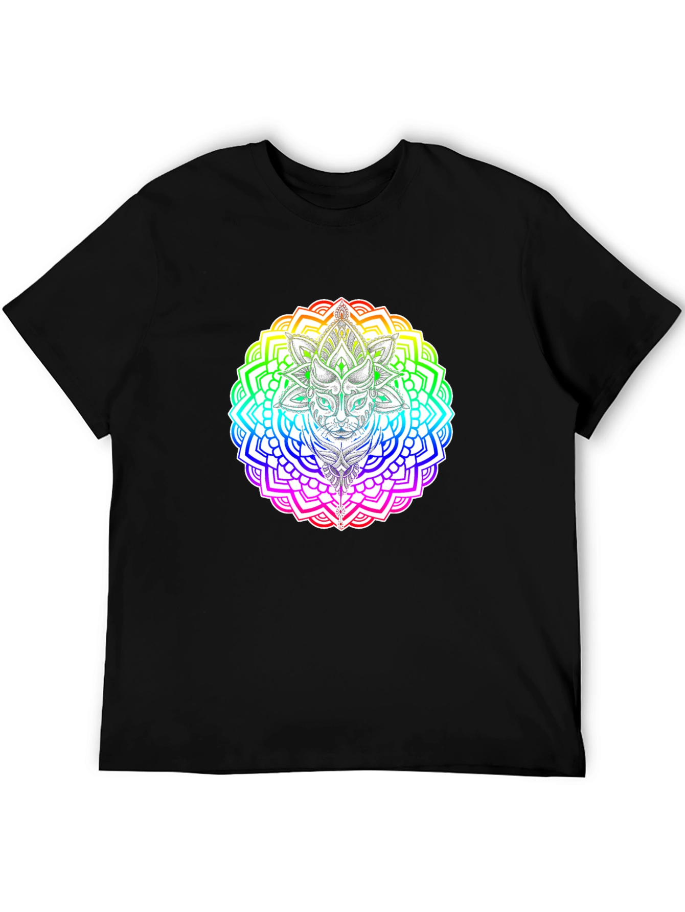 Rainbow Cat Mandala T-Shirt - Unique Graphic Tee