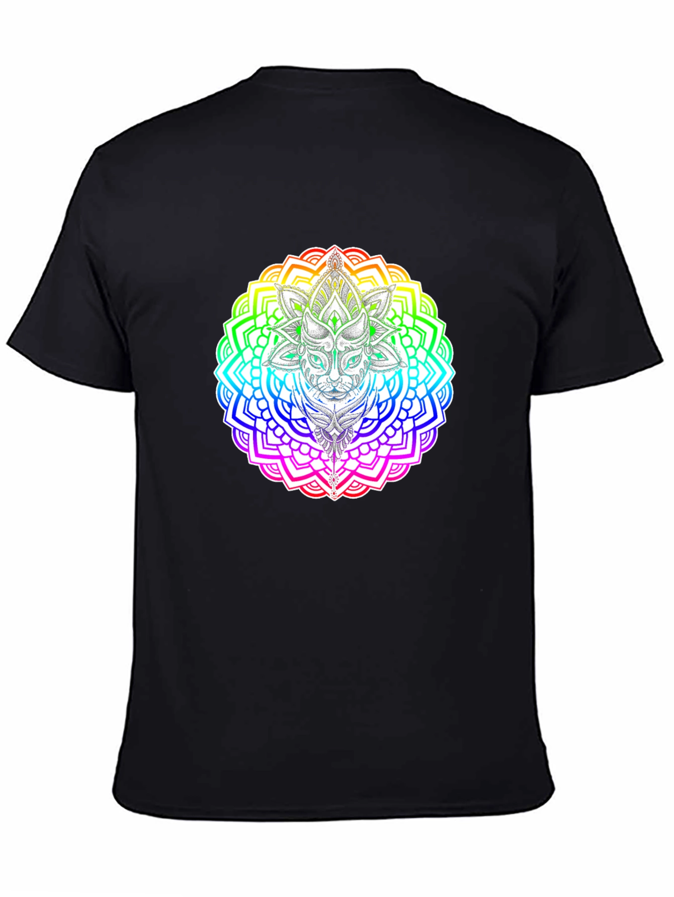 Rainbow Cat Mandala T-Shirt - Unique Graphic Tee
