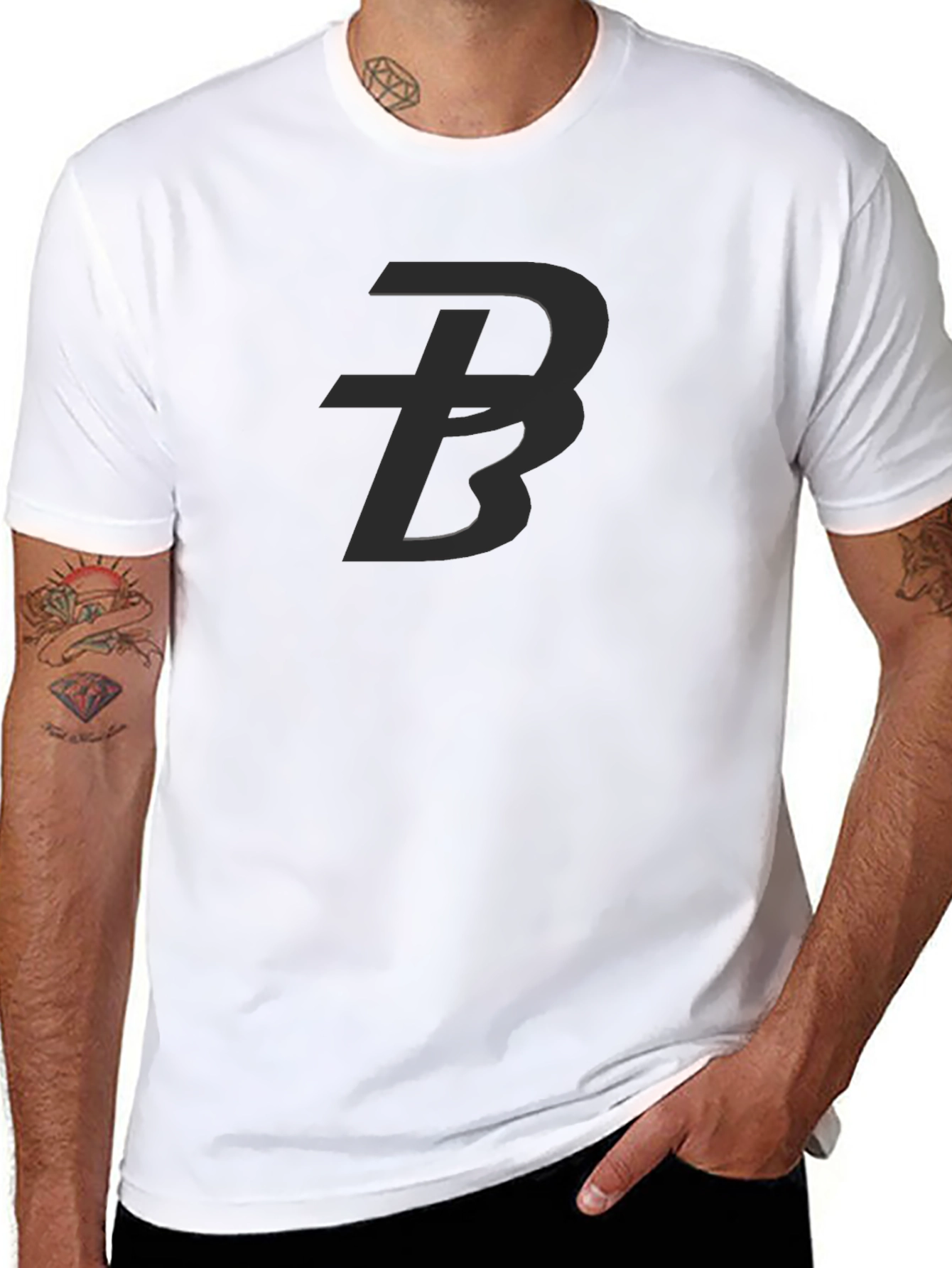 Black Tee with Bold Initial Design - Casual Style