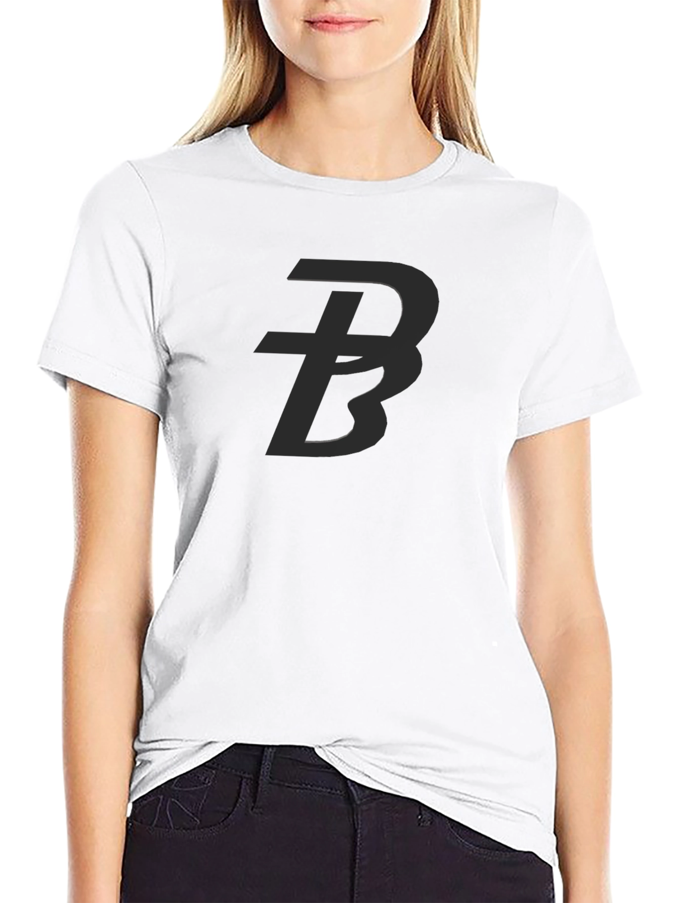 Black Tee with Bold Initial Design - Casual Style