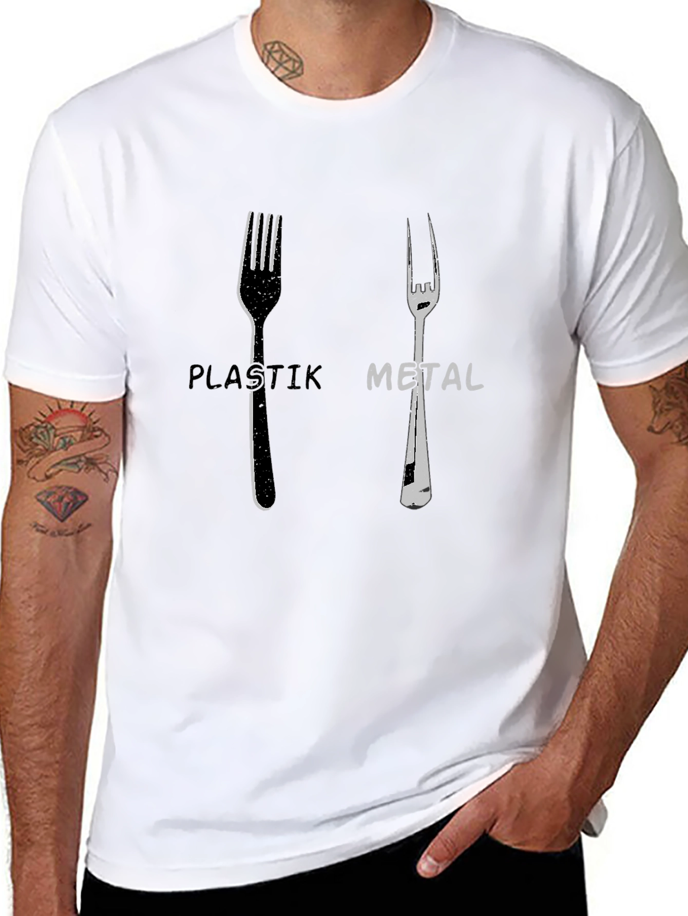 Plastik Metal Forks Graphic Tee - Quirky Design