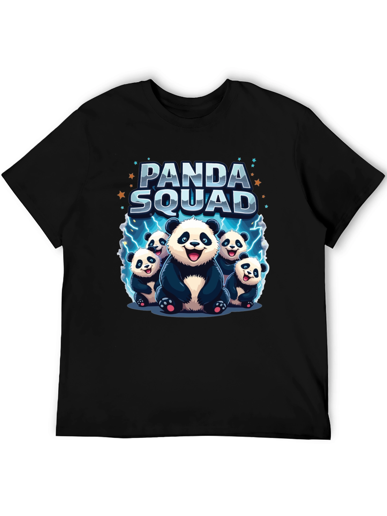 Panda Squad Graphic Tee - Black Crew Neck T-Shirt