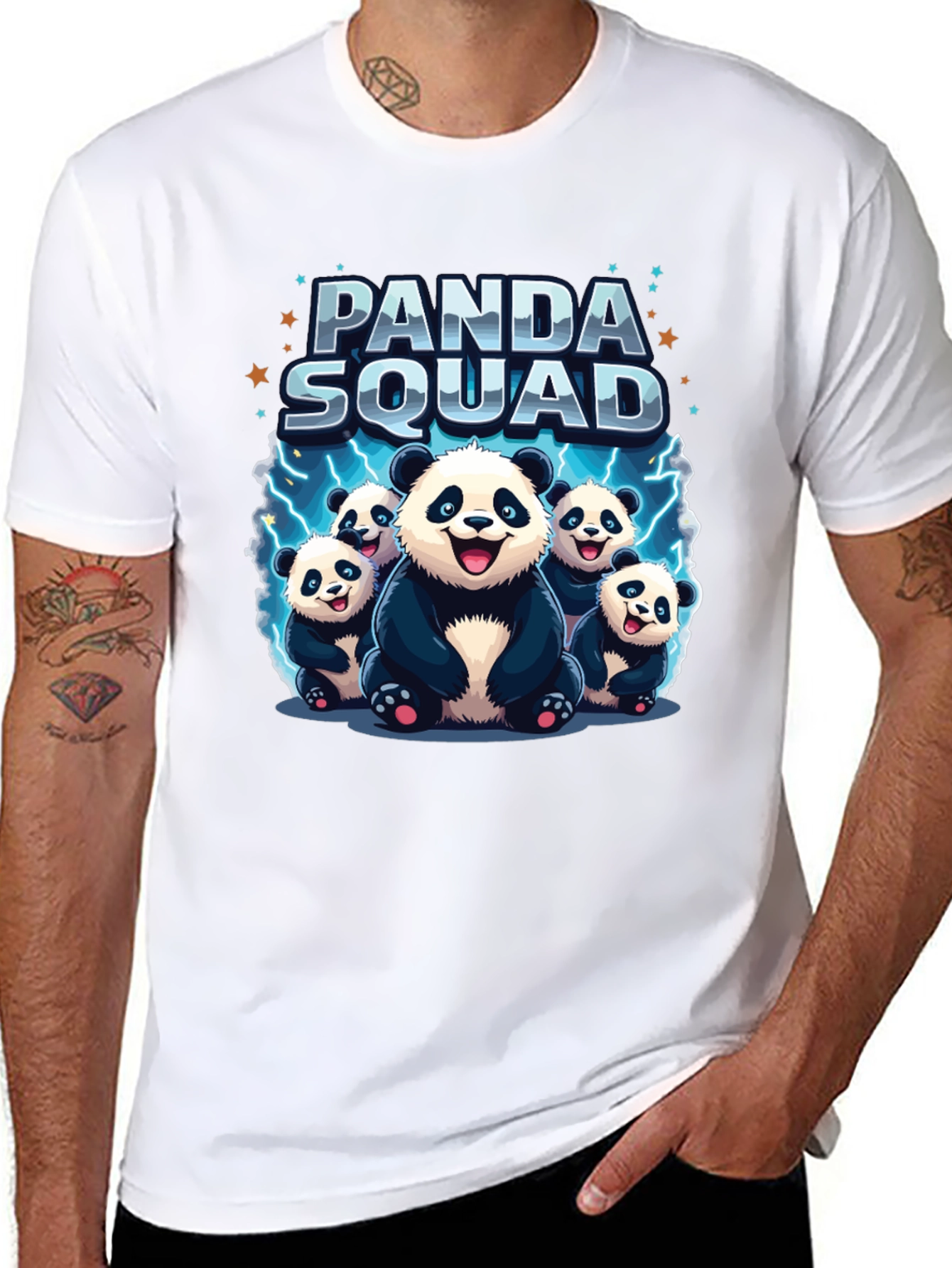 Panda Squad Graphic Tee - Black Crew Neck T-Shirt