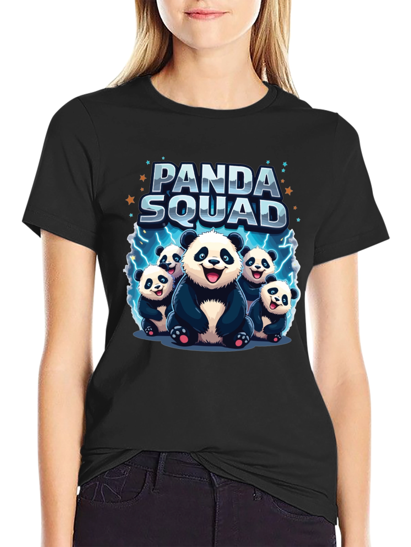 Panda Squad Graphic Tee - Black Crew Neck T-Shirt