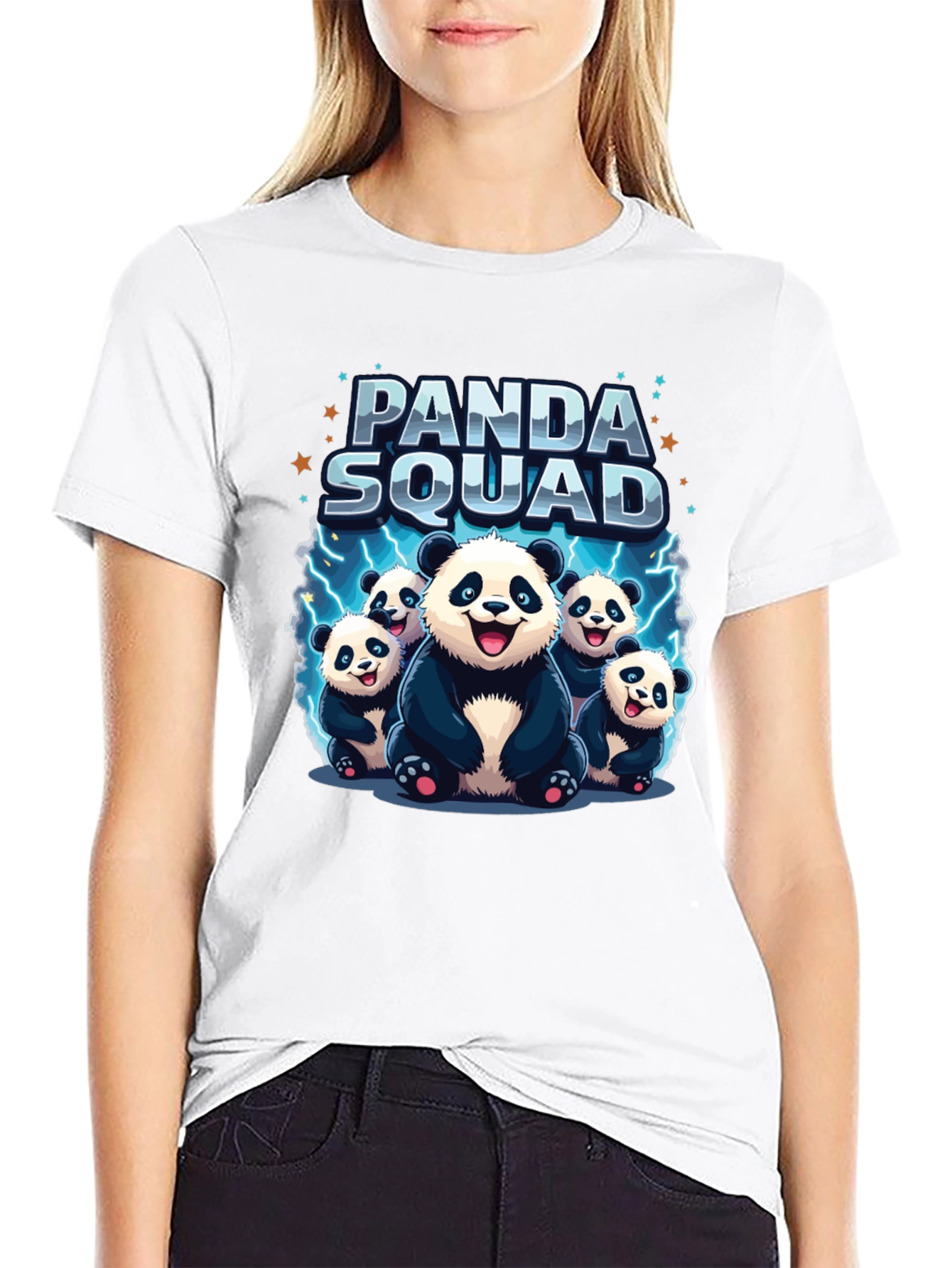 Panda Squad Graphic Tee - Black Crew Neck T-Shirt