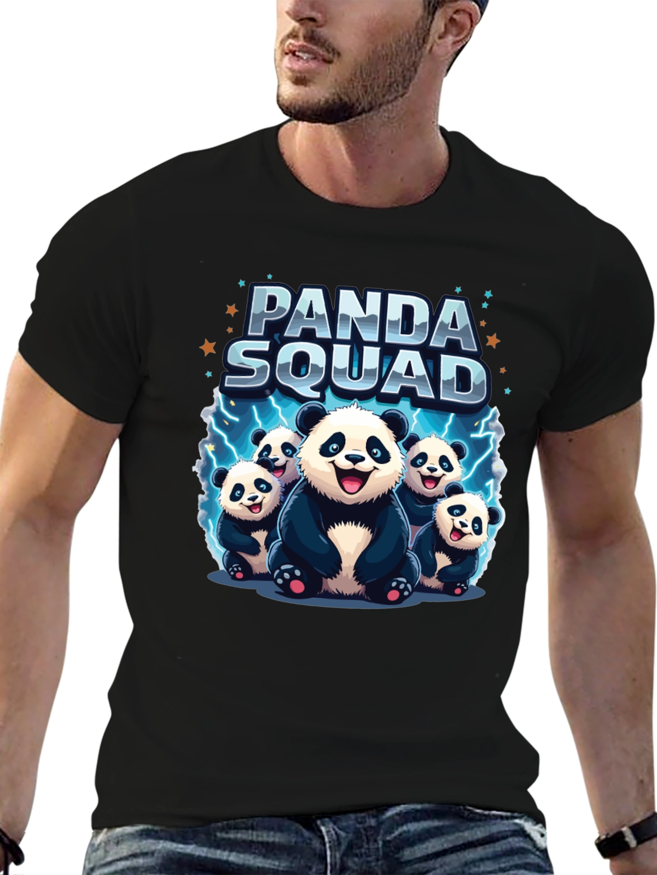 Panda Squad Graphic Tee - Black Crew Neck T-Shirt