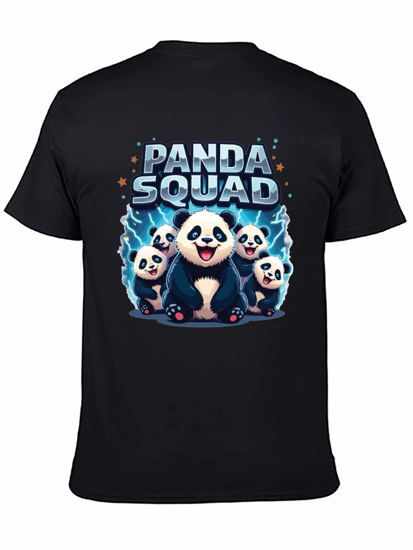 Panda Squad Graphic Tee - Black Crew Neck T-Shirt