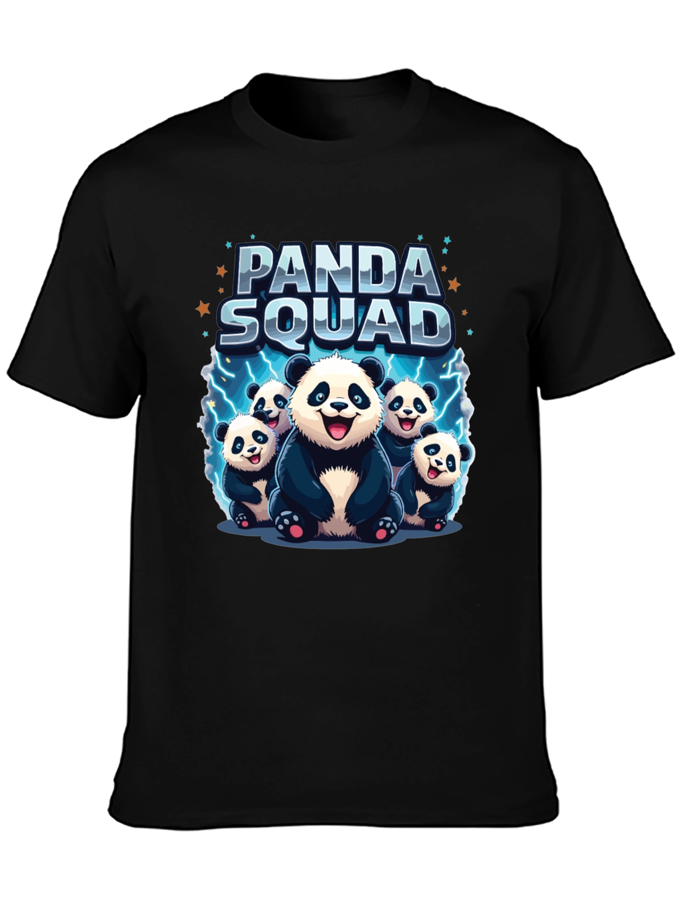 Panda Squad Graphic Tee - Black Crew Neck T-Shirt