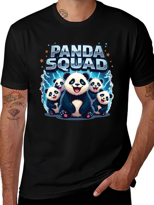 Panda Squad Graphic Tee - Black Crew Neck T-Shirt
