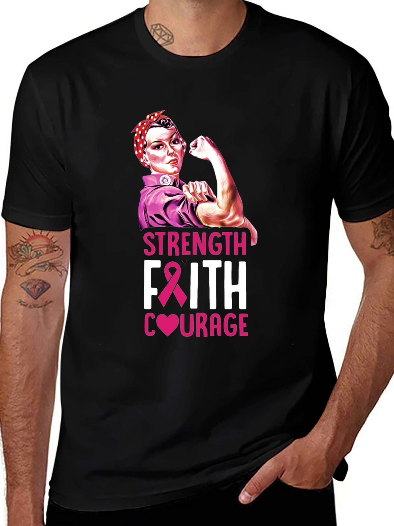 Strength Faith Courage Breast Cancer Awareness T-Shirt