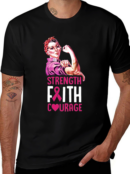 Strength Faith Courage Breast Cancer Awareness T-Shirt