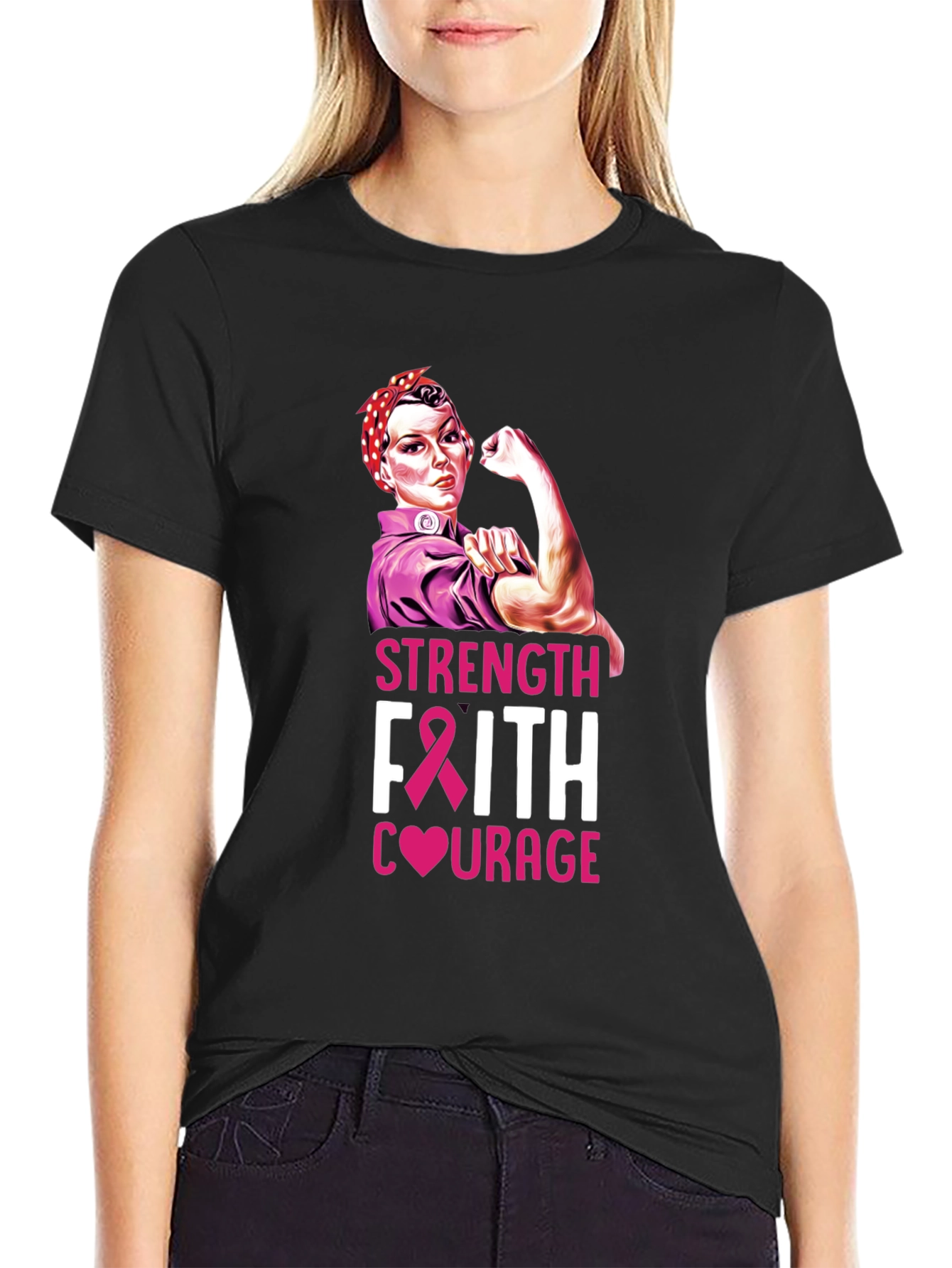Strength Faith Courage Breast Cancer Awareness T-Shirt