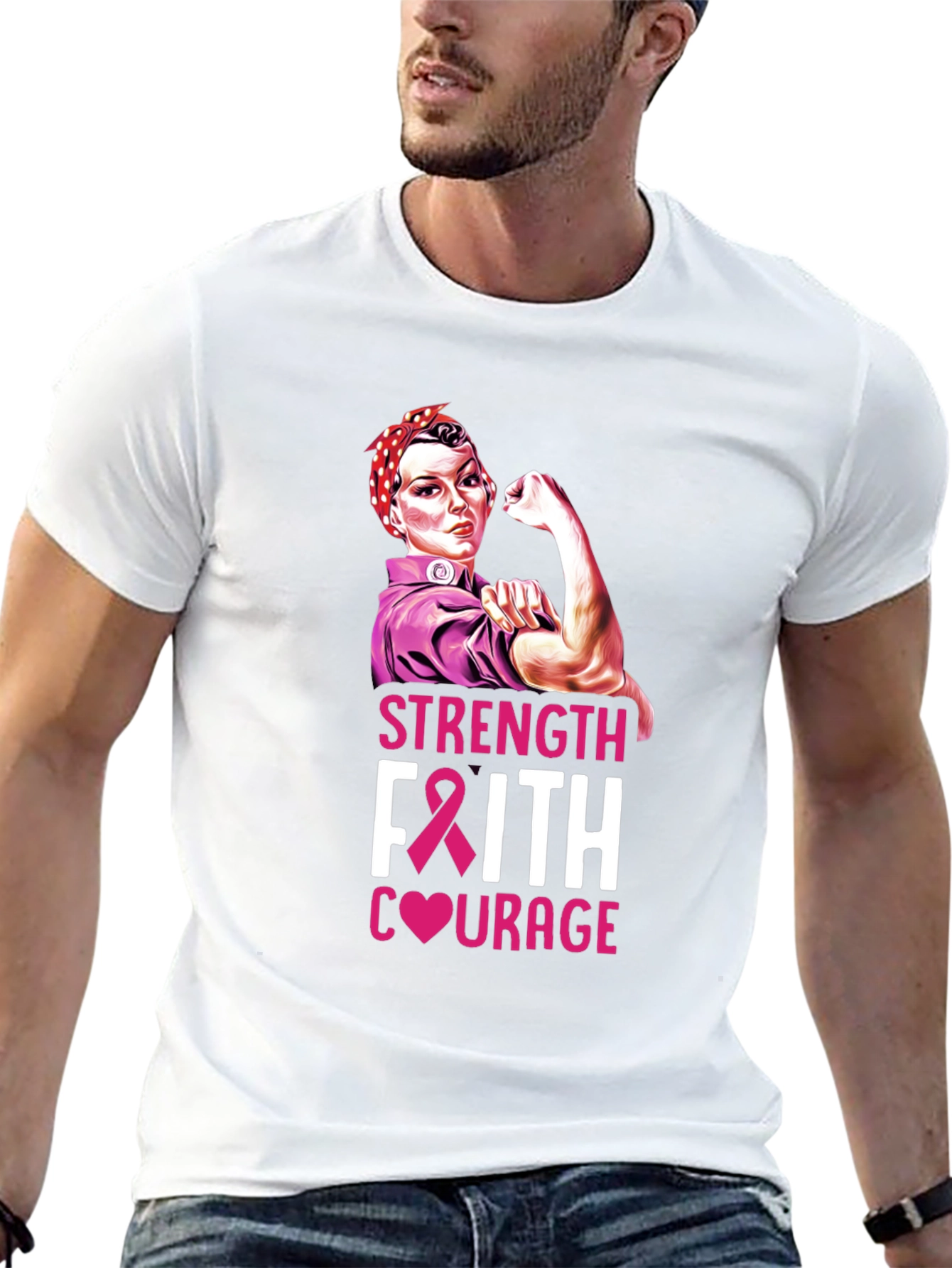 Strength Faith Courage Breast Cancer Awareness T-Shirt