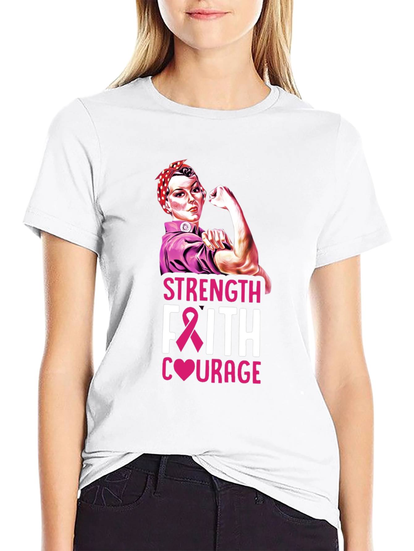 Strength Faith Courage Breast Cancer Awareness T-Shirt