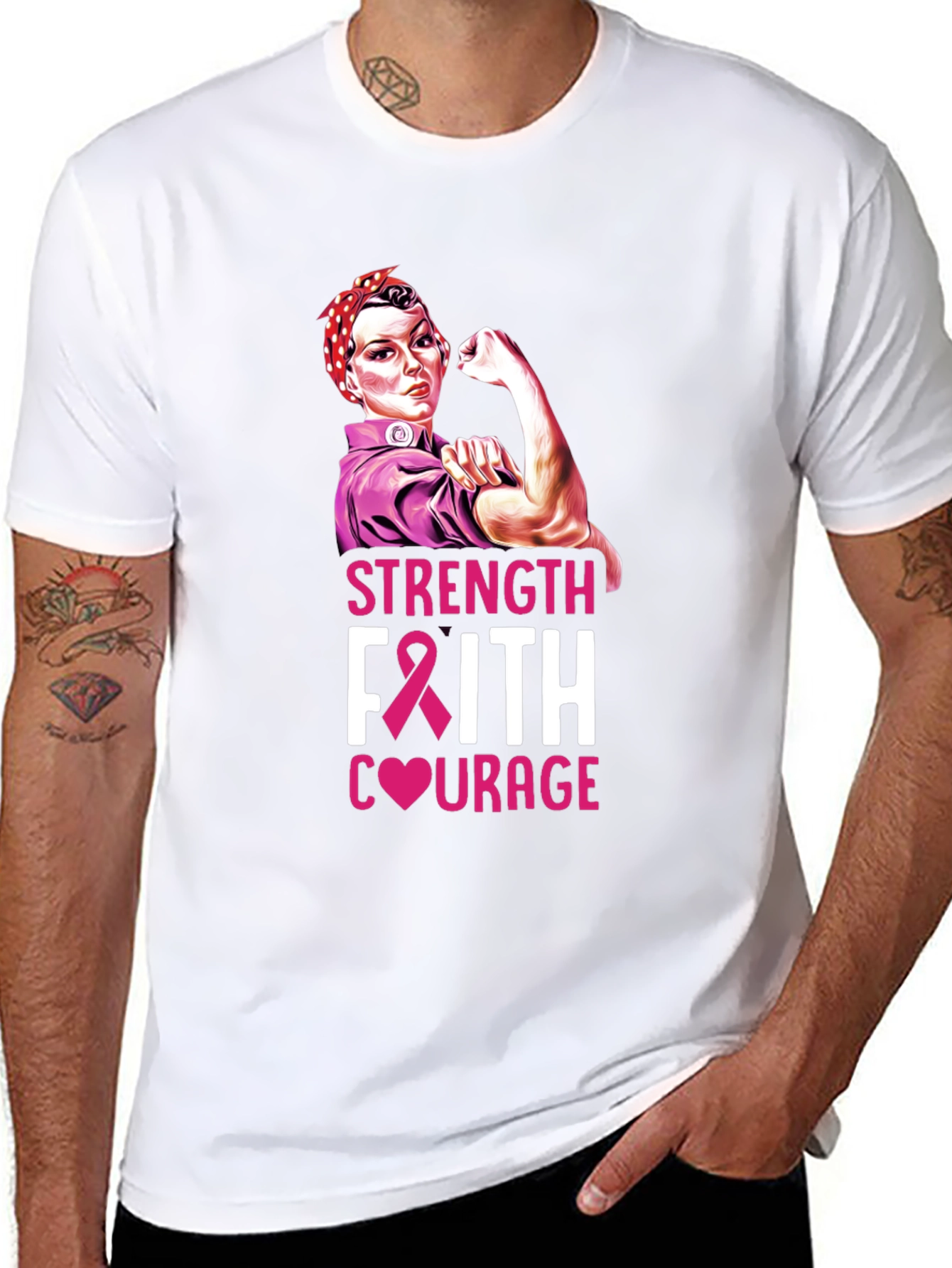 Strength Faith Courage Breast Cancer Awareness T-Shirt