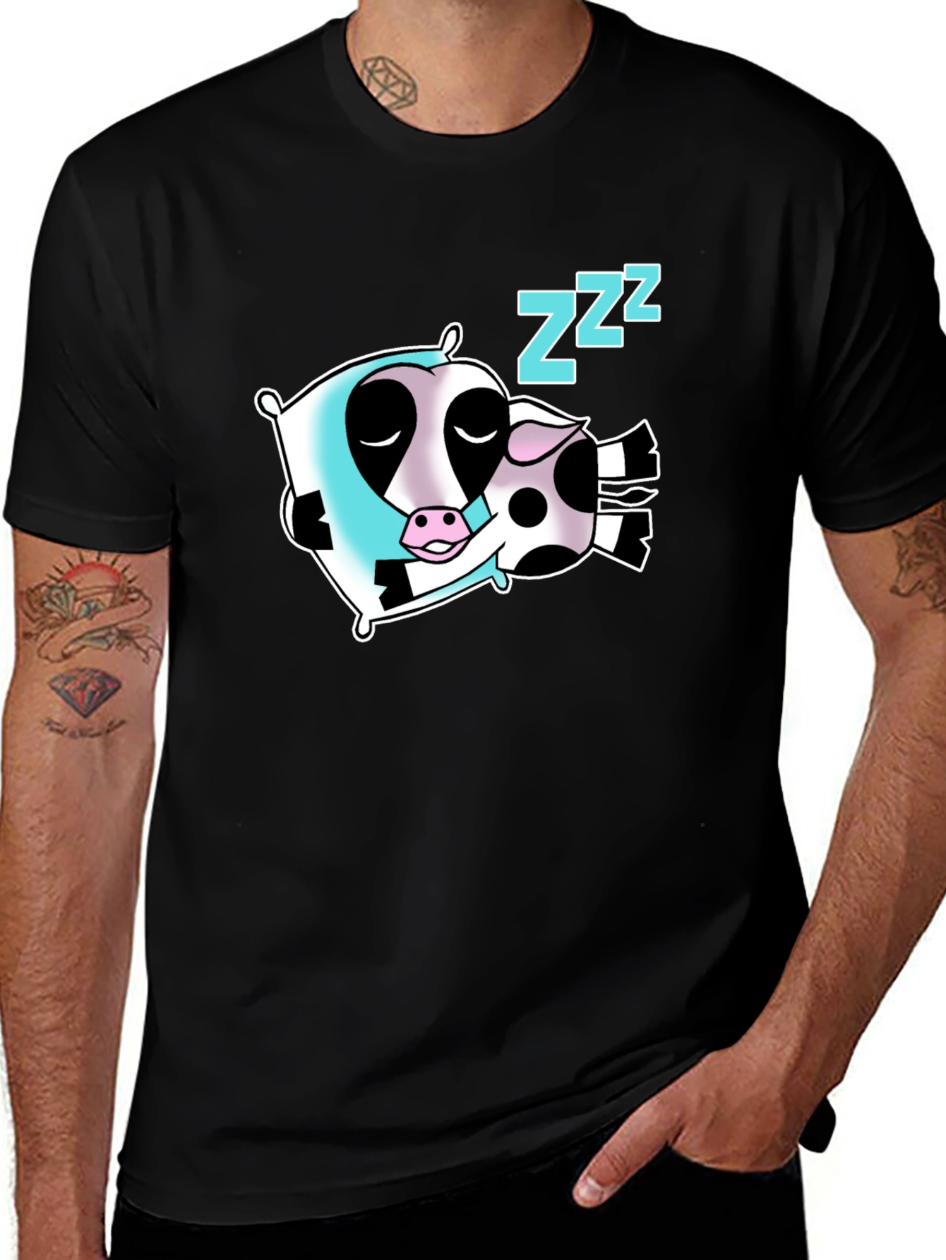 Sleeping Cow Graphic Tee - Soft Cotton Black T-Shirt