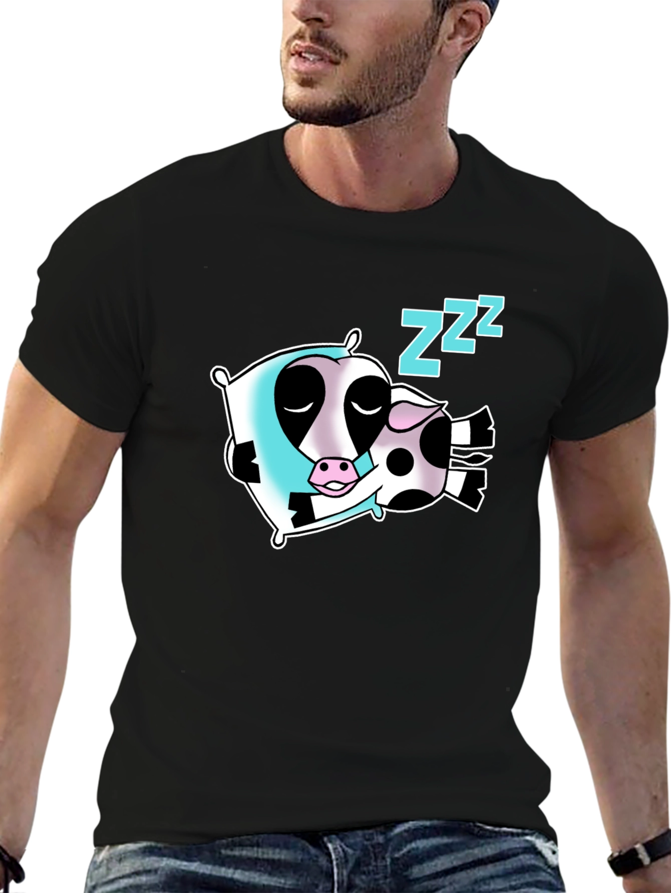 Sleeping Cow Graphic Tee - Soft Cotton Black T-Shirt