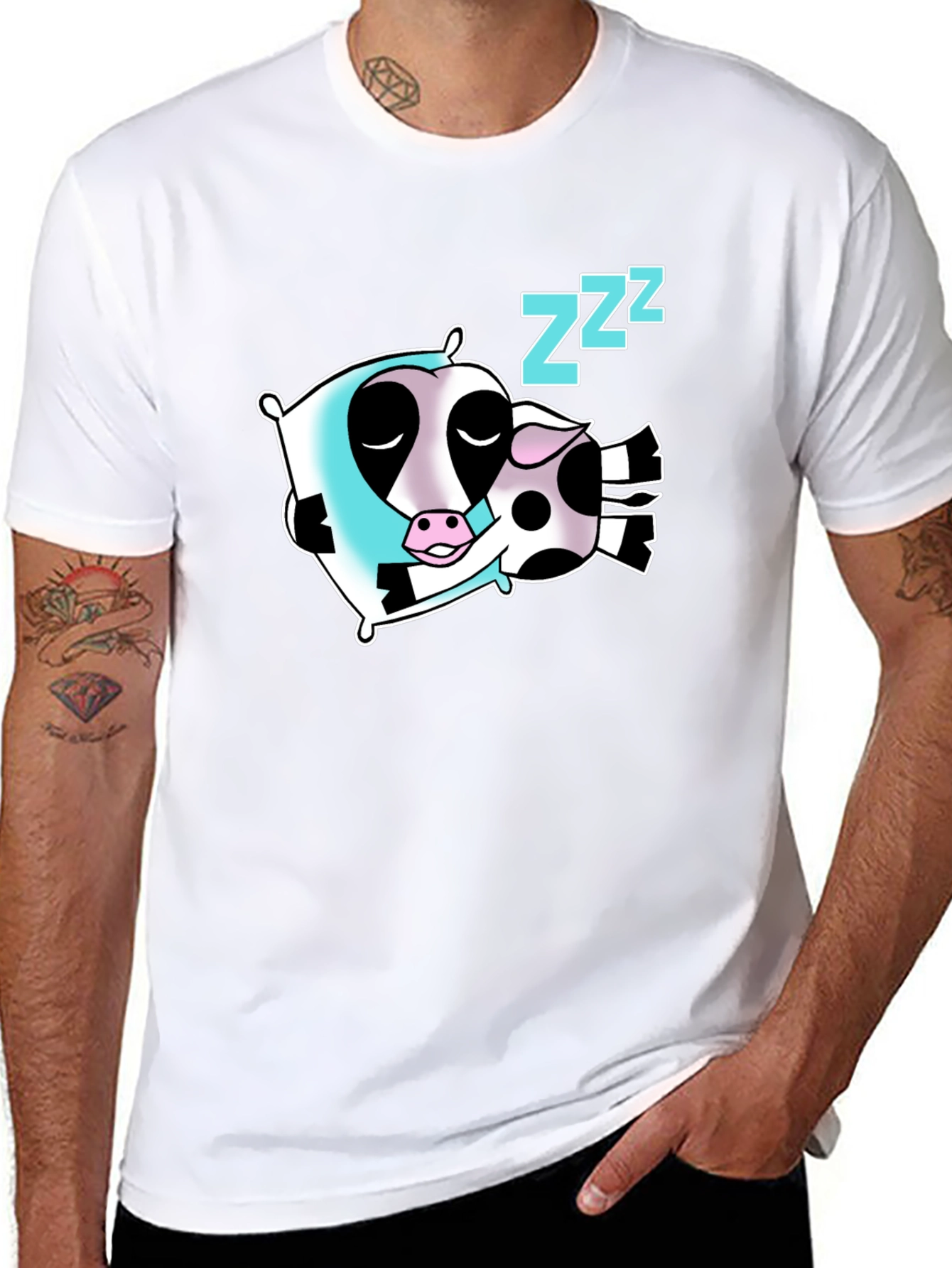 Sleeping Cow Graphic Tee - Soft Cotton Black T-Shirt