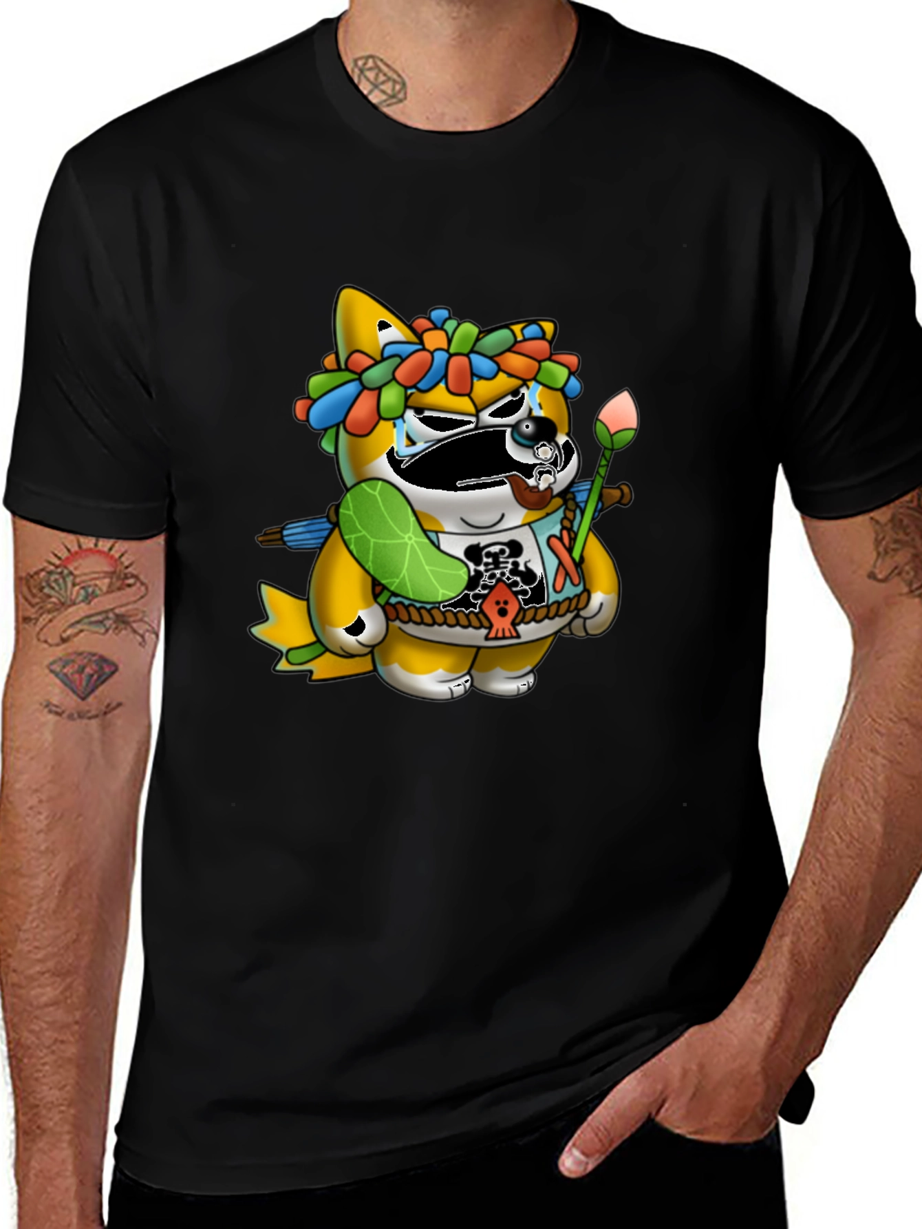 Unique Graphic Tee - Cartoon Tanuki Design