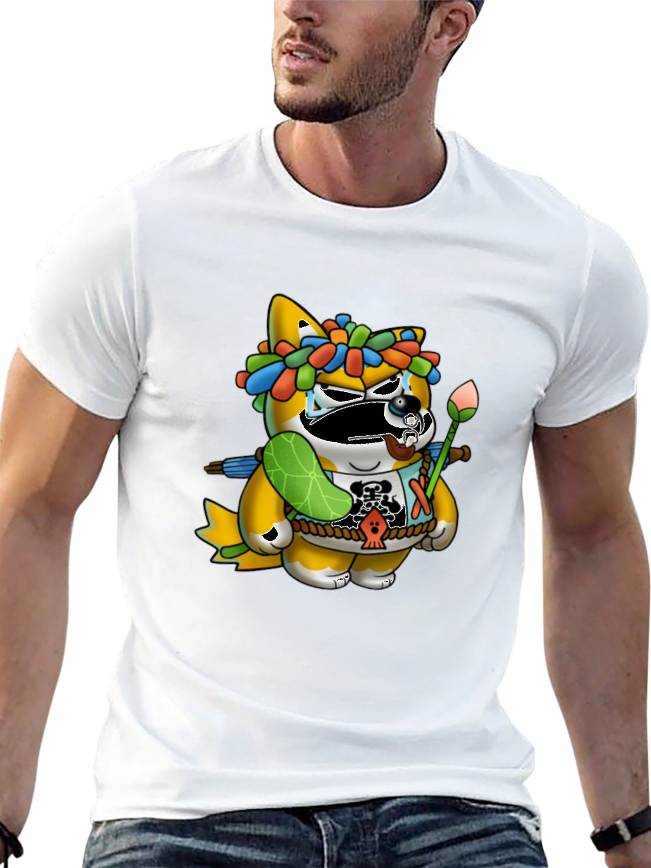 Unique Graphic Tee - Cartoon Tanuki Design