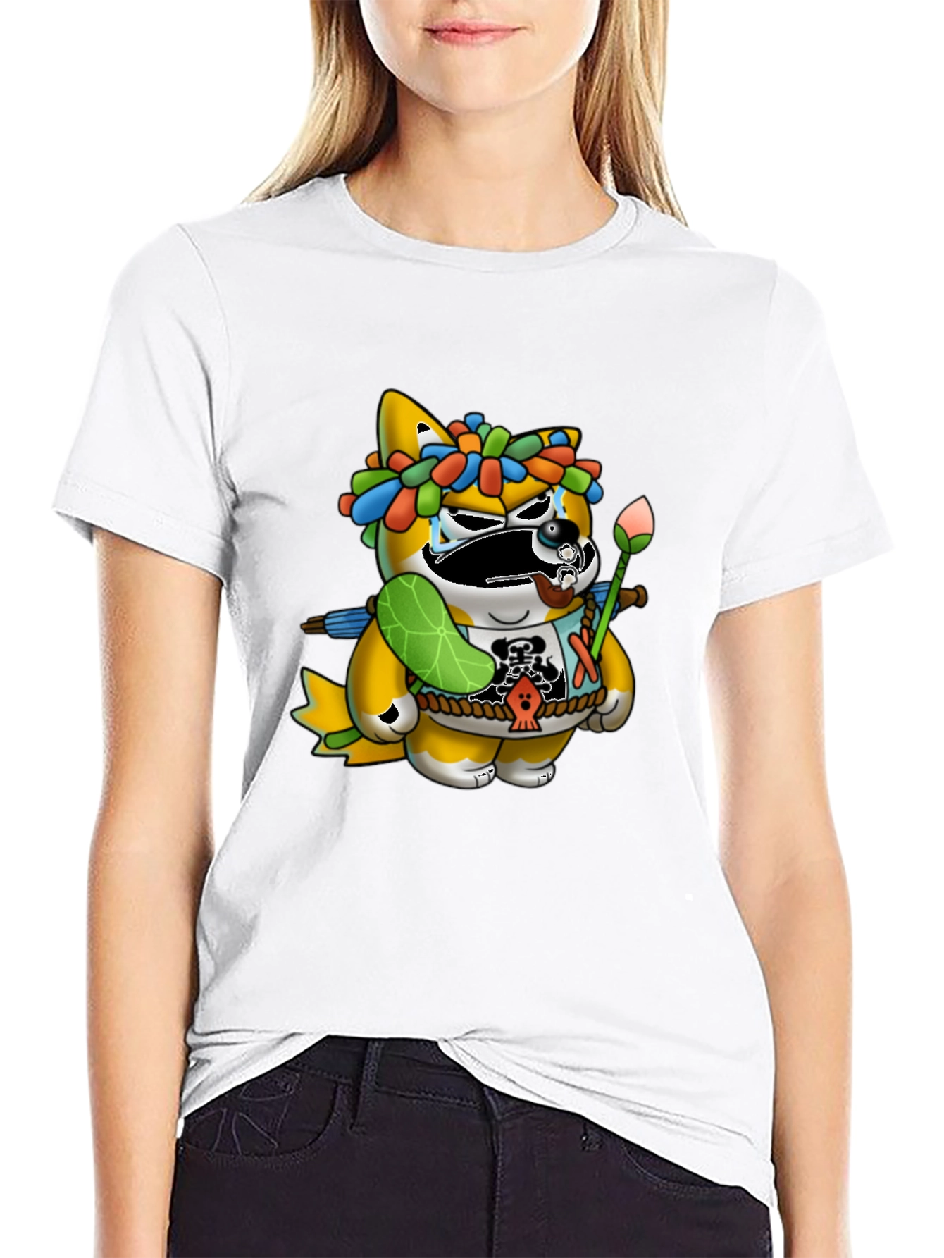 Unique Graphic Tee - Cartoon Tanuki Design