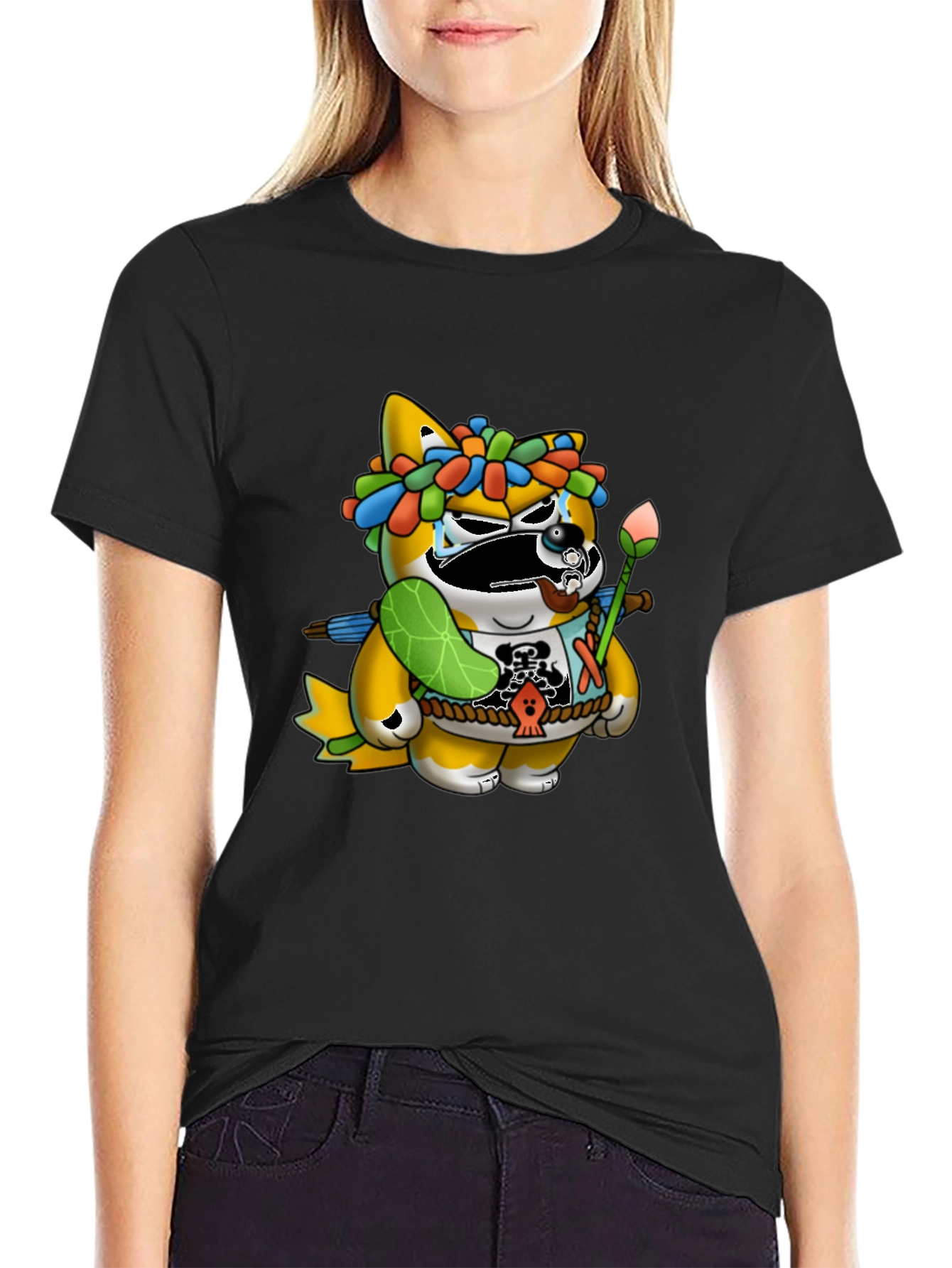 Unique Graphic Tee - Cartoon Tanuki Design